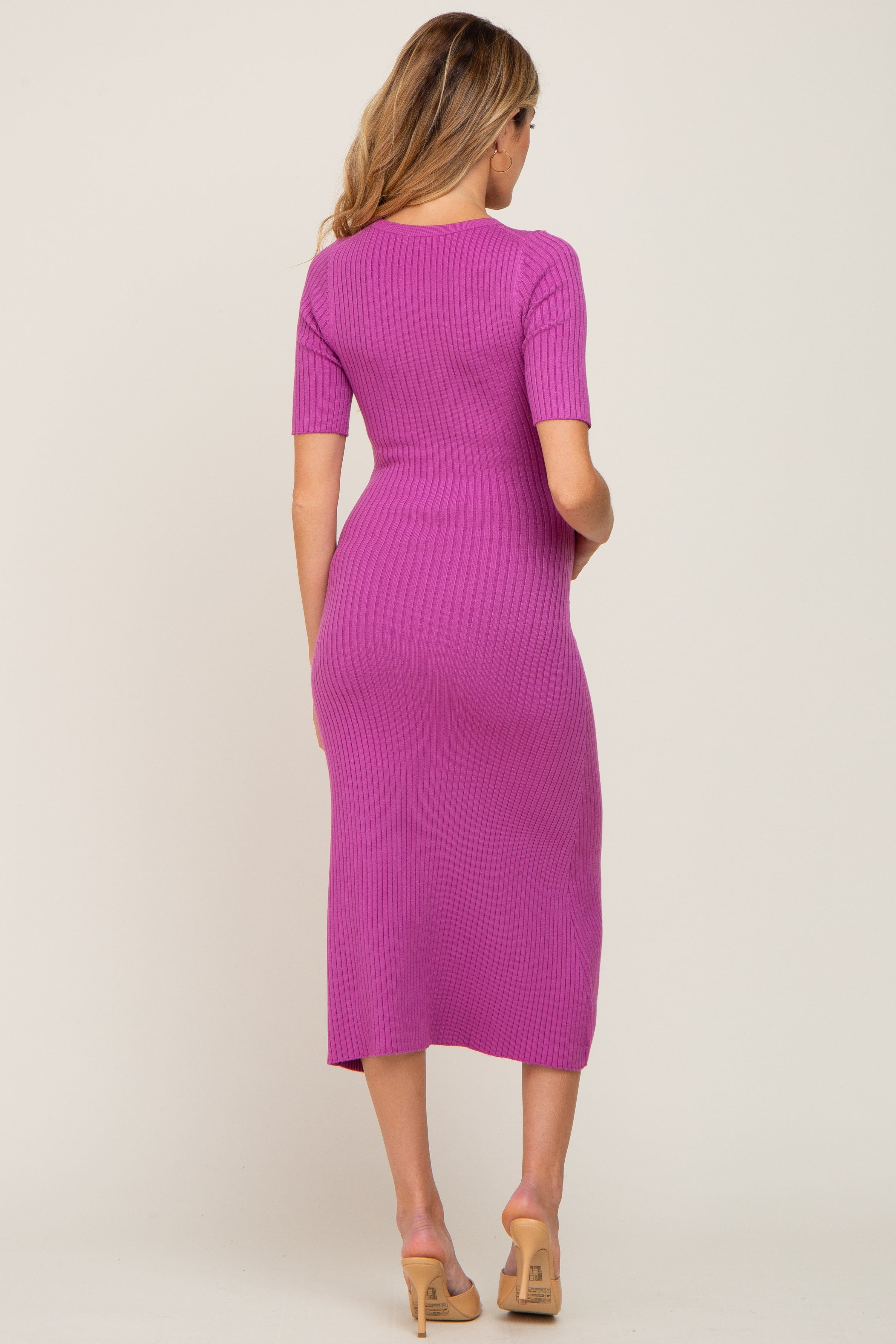 Magenta Rib Knit Flare Maternity Midi Dress sold by Pinkblush product image thumbnail 3