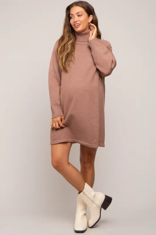 Mocha Knit Turtleneck Maternity Sweater Dress sold by Pinkblush