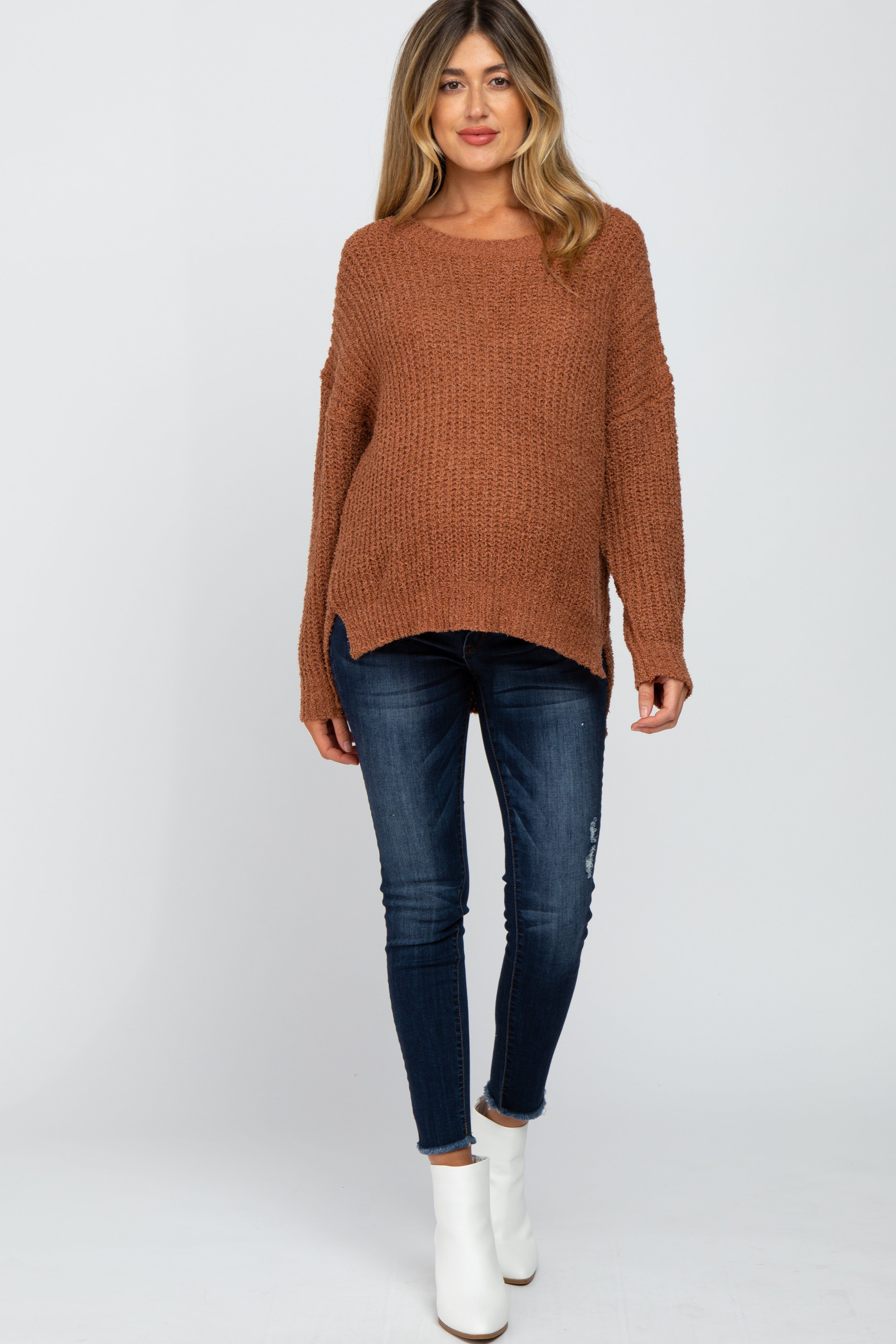 Camel Dropped Shoulder Maternity Sweater sold by Pinkblush product image thumbnail 4