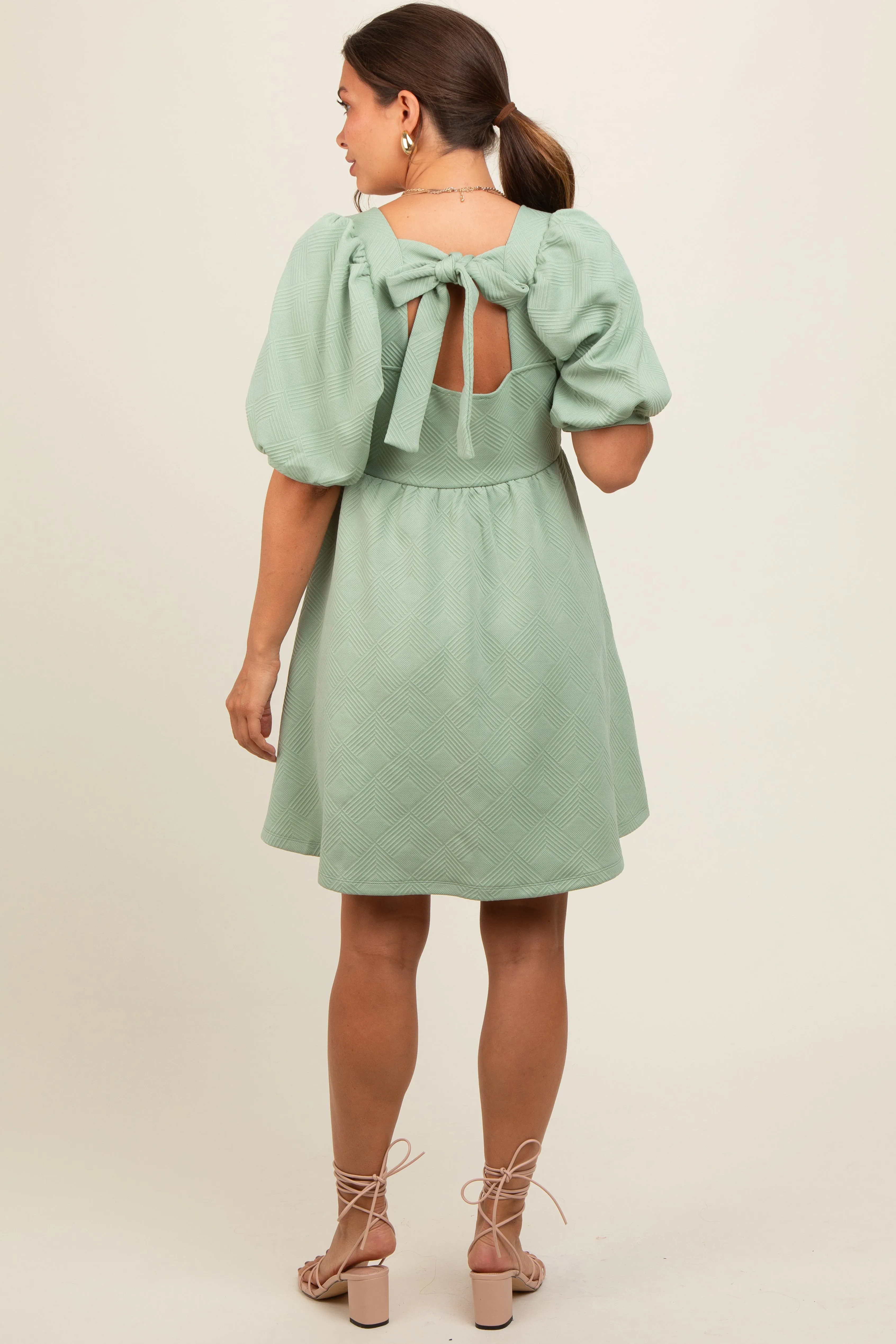 Mint Green Jacquard Puff Sleeve Maternity Dress sold by Pinkblush product image thumbnail 4