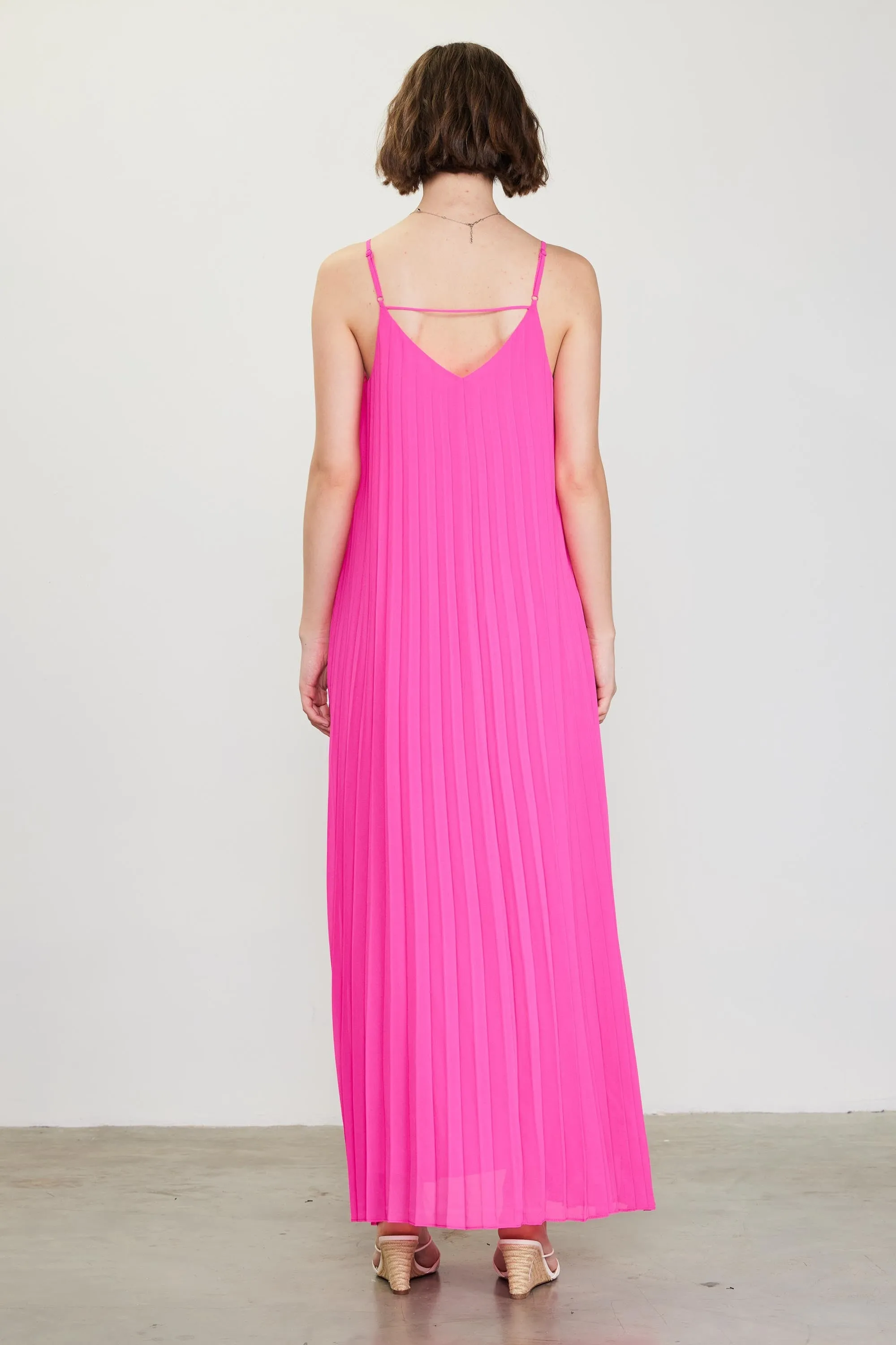 Fuchsia Pleated Sleeveless Maxi Dress sold by Pinkblush product image thumbnail 3