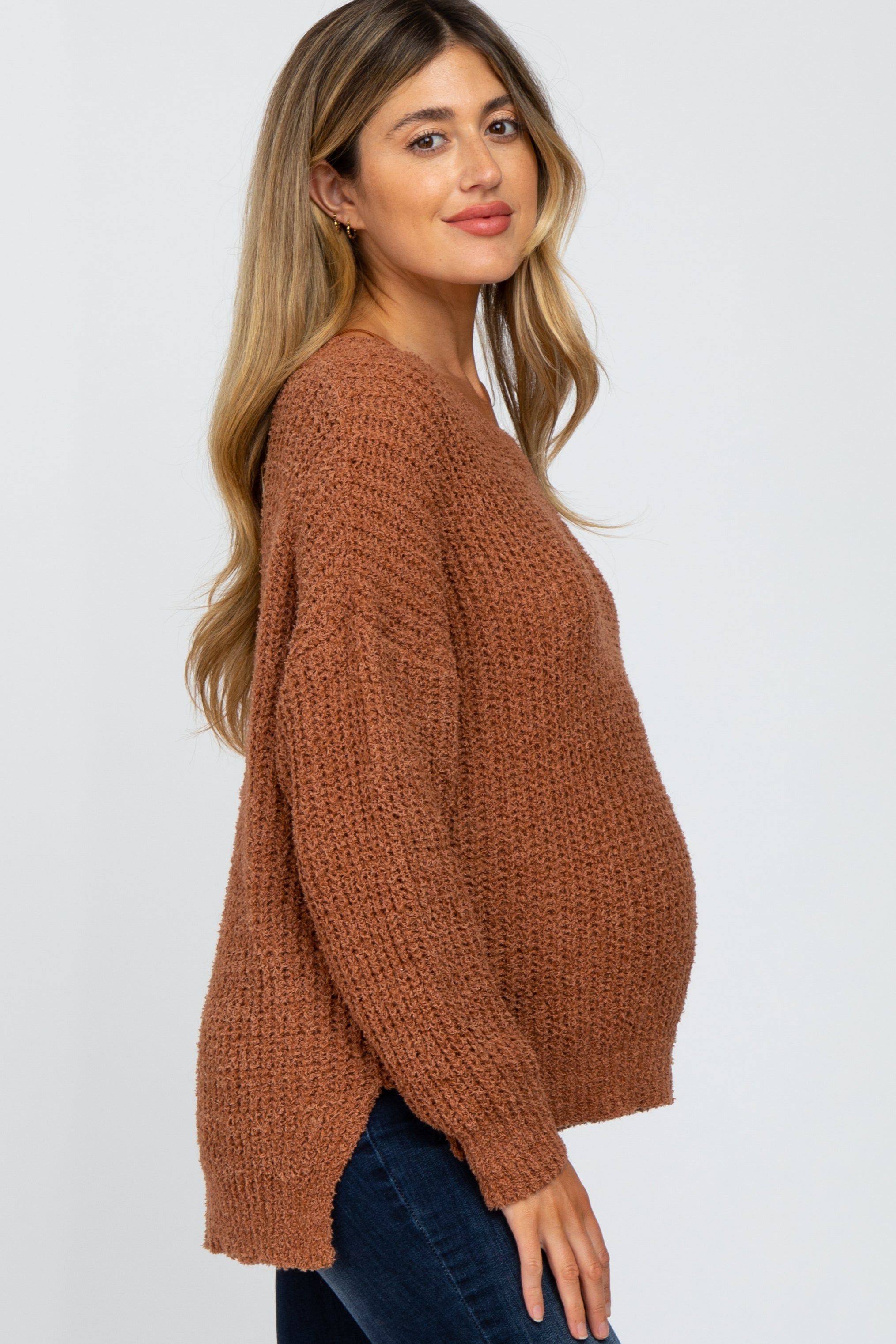 Camel Dropped Shoulder Maternity Sweater sold by Pinkblush product image thumbnail 2