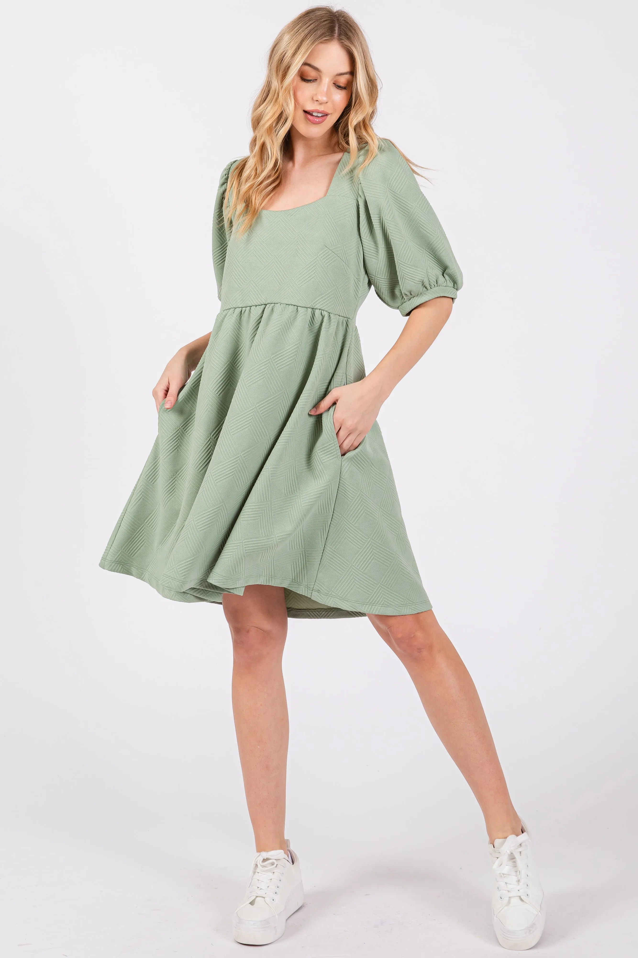 Mint Green Jacquard Puff Sleeve Maternity Dress sold by Pinkblush product image thumbnail 5