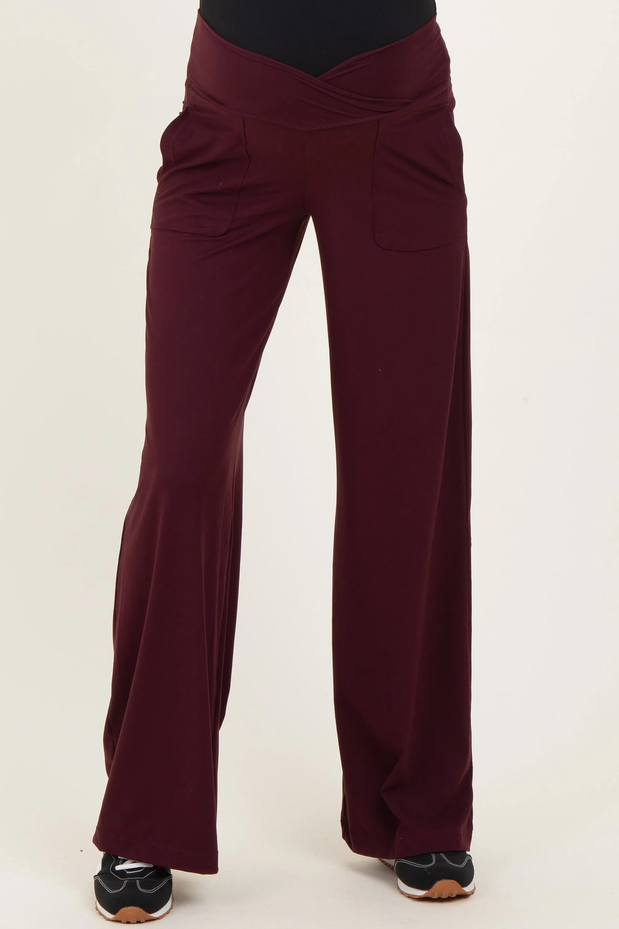 Wine Crossover Waist Active Wide Leg Maternity Pant sold by Pinkblush product image thumbnail 2