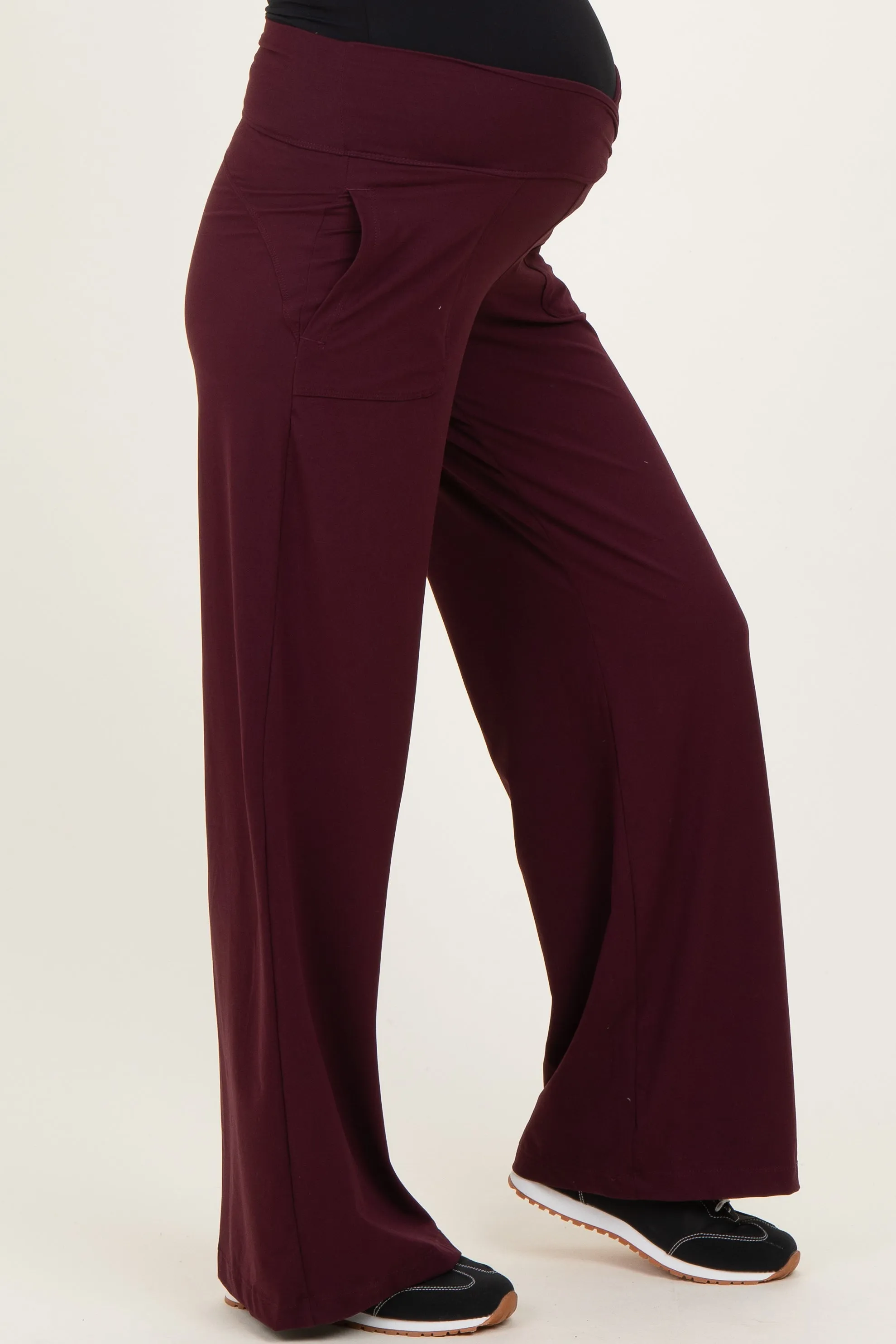 Wine Crossover Waist Active Wide Leg Maternity Pant sold by Pinkblush product image thumbnail 3