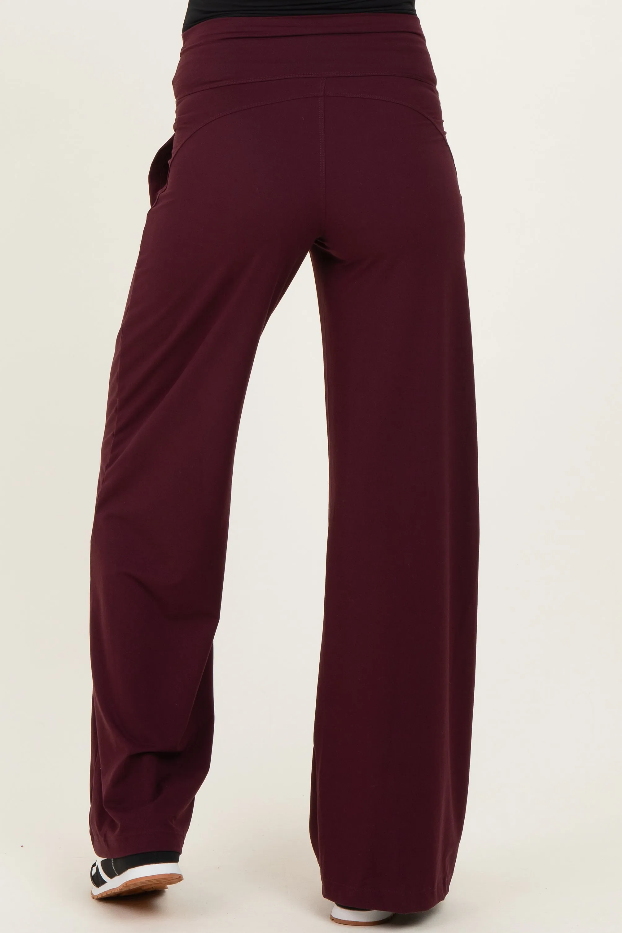 Wine Crossover Waist Active Wide Leg Maternity Pant sold by Pinkblush product image thumbnail 4