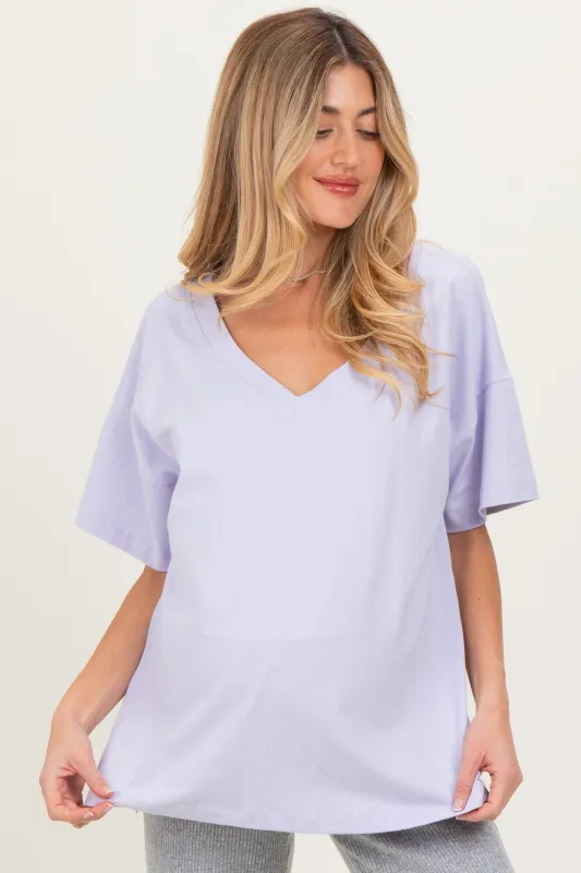 Lavender Oversized Reversible V-Neck Maternity Tee sold by Pinkblush