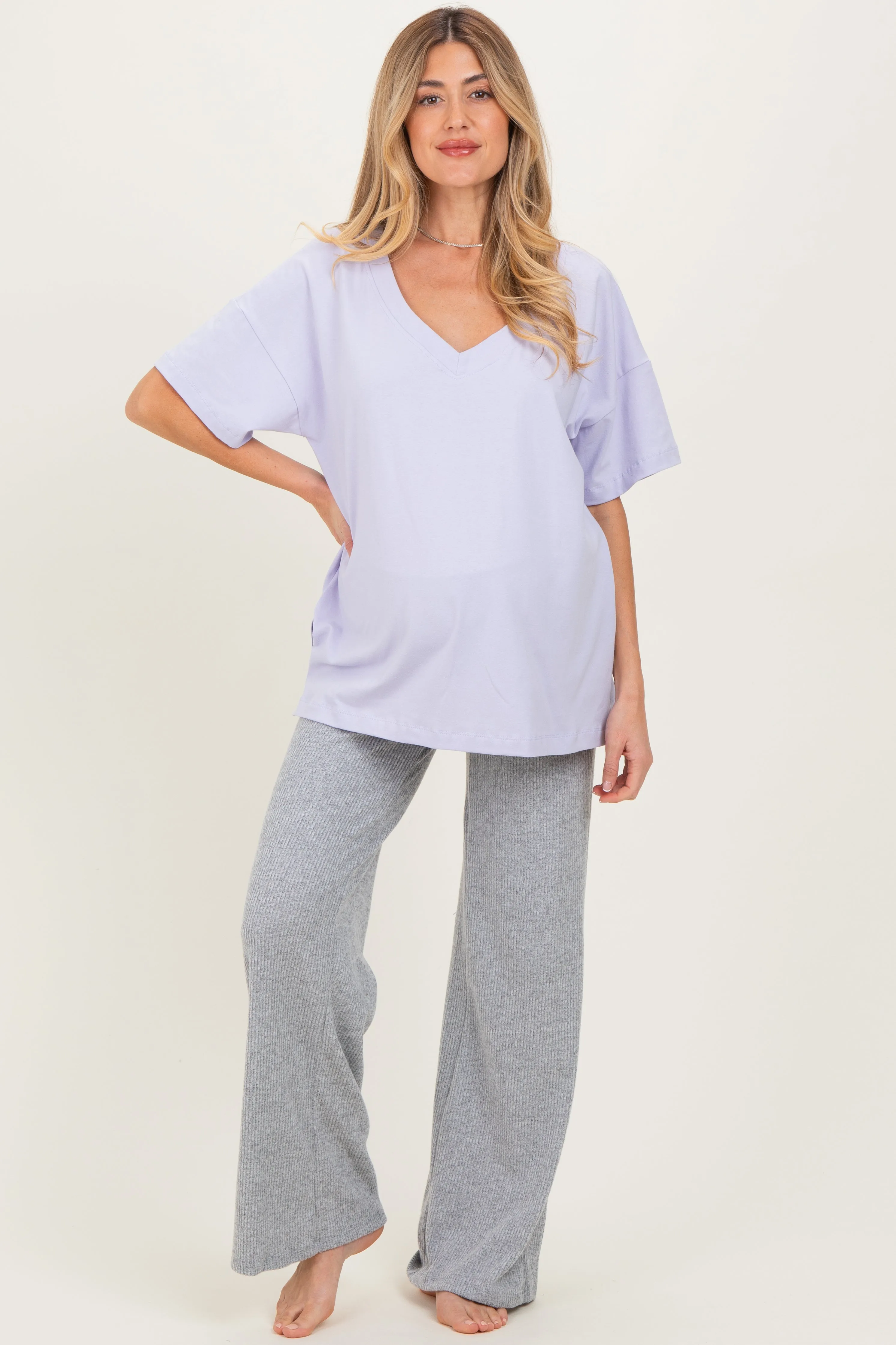 Lavender Oversized Reversible V-Neck Maternity Tee sold by Pinkblush product image thumbnail 2