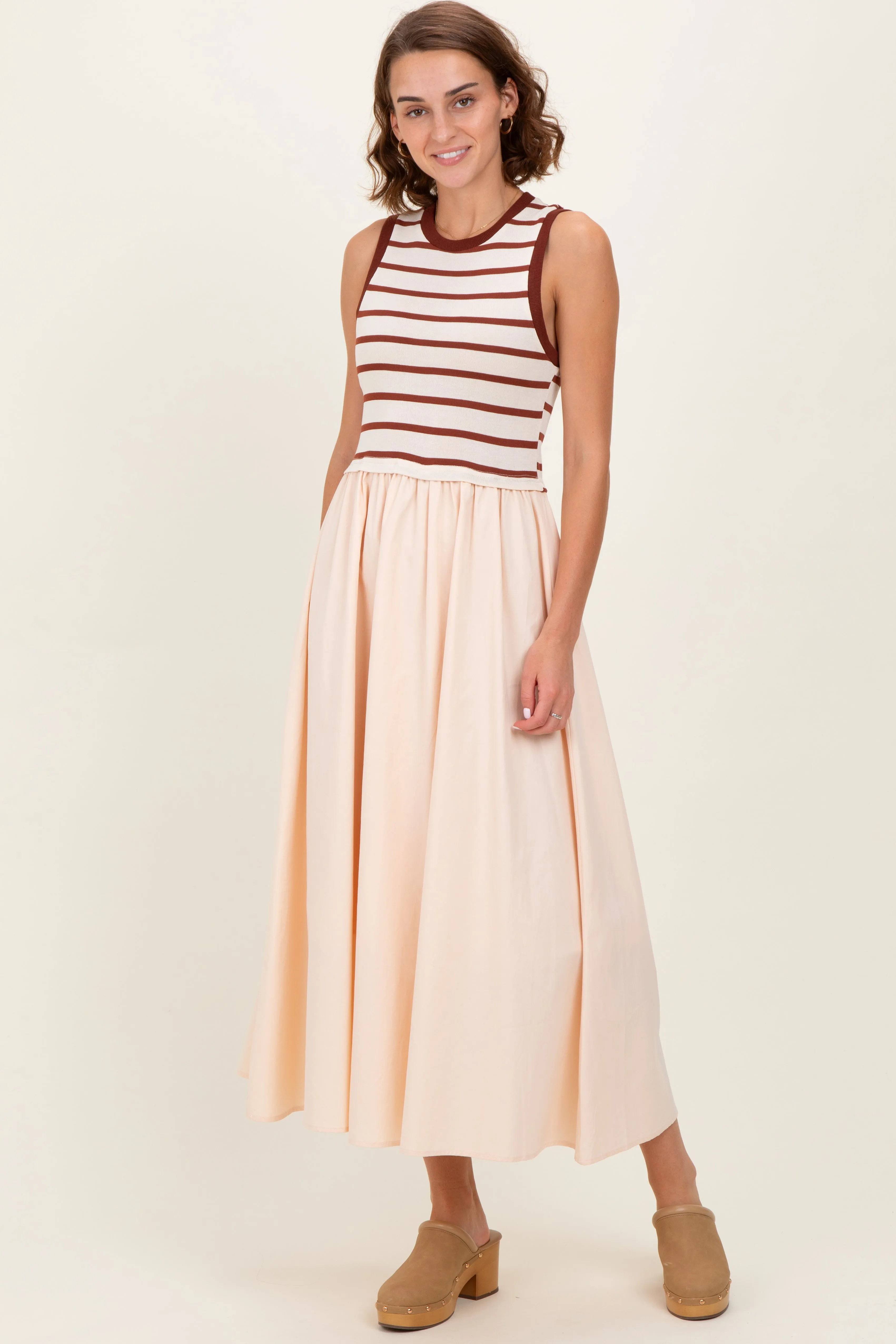Cream Contrast Striped Bodice Sleeveless Maxi Dress sold by Pinkblush product image thumbnail 2