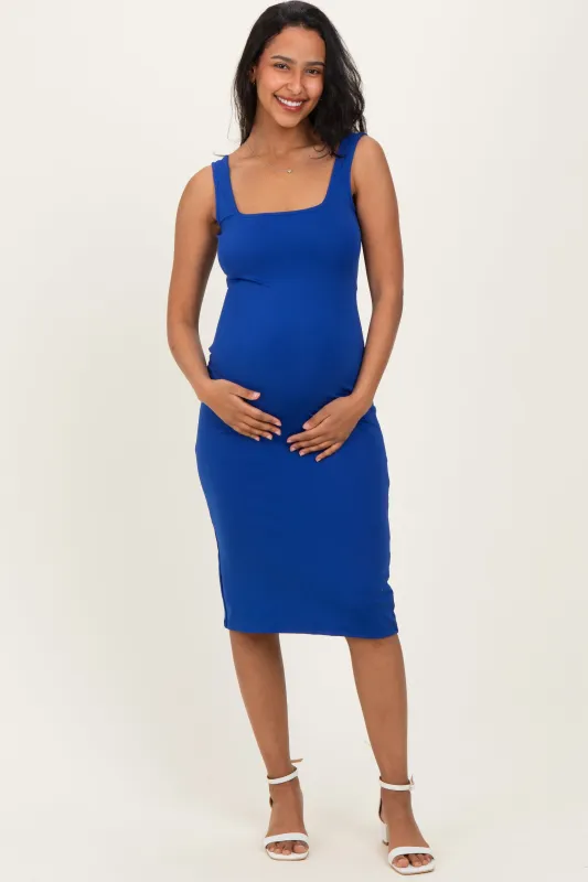 Royal Blue Square Neck Maternity Tank Dress sold by Pinkblush
