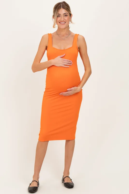 Orange Square Neck Maternity Tank Dress sold by Pinkblush
