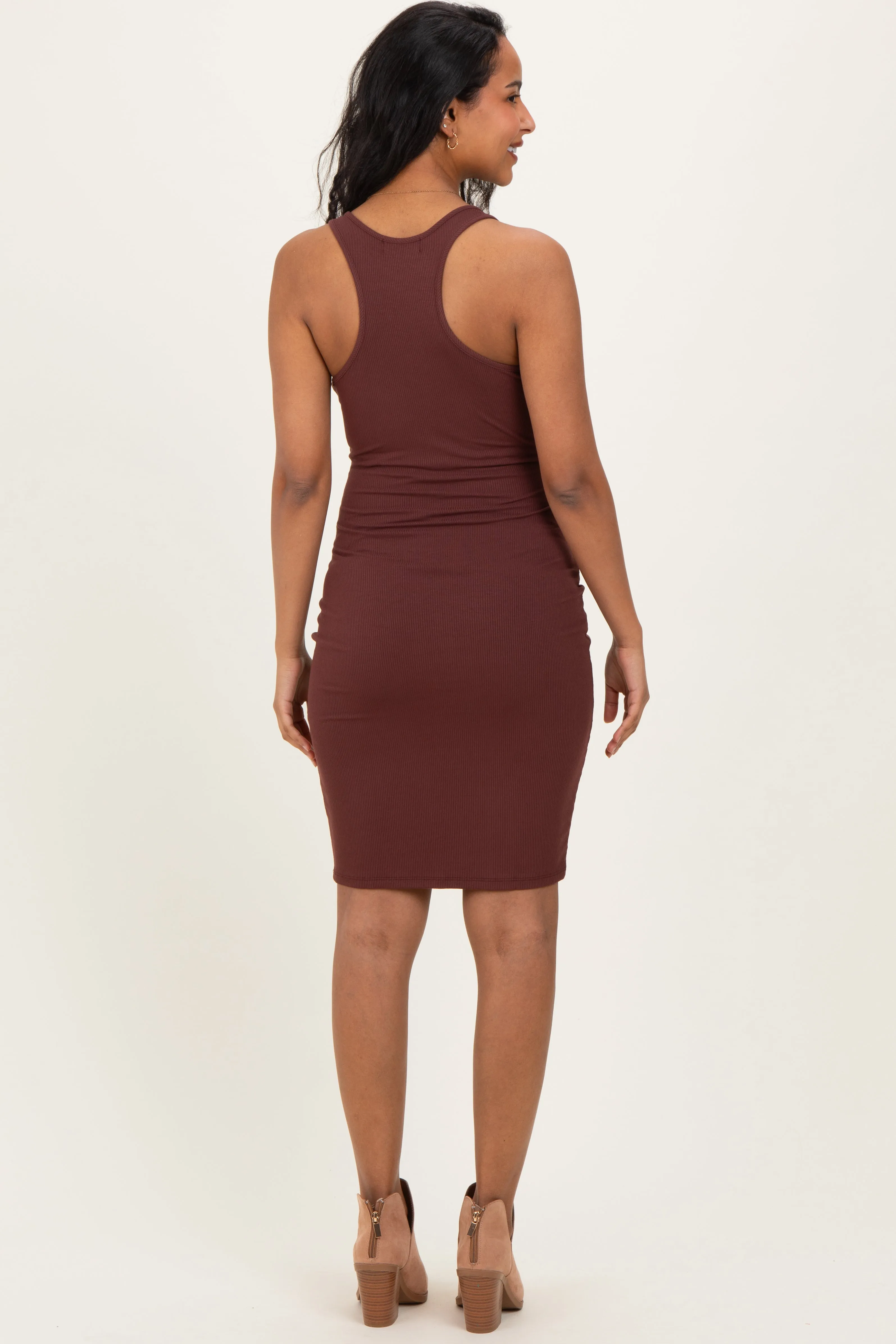 Brown Rib Knit Sleeveless Maternity Dress sold by Pinkblush product image thumbnail 3