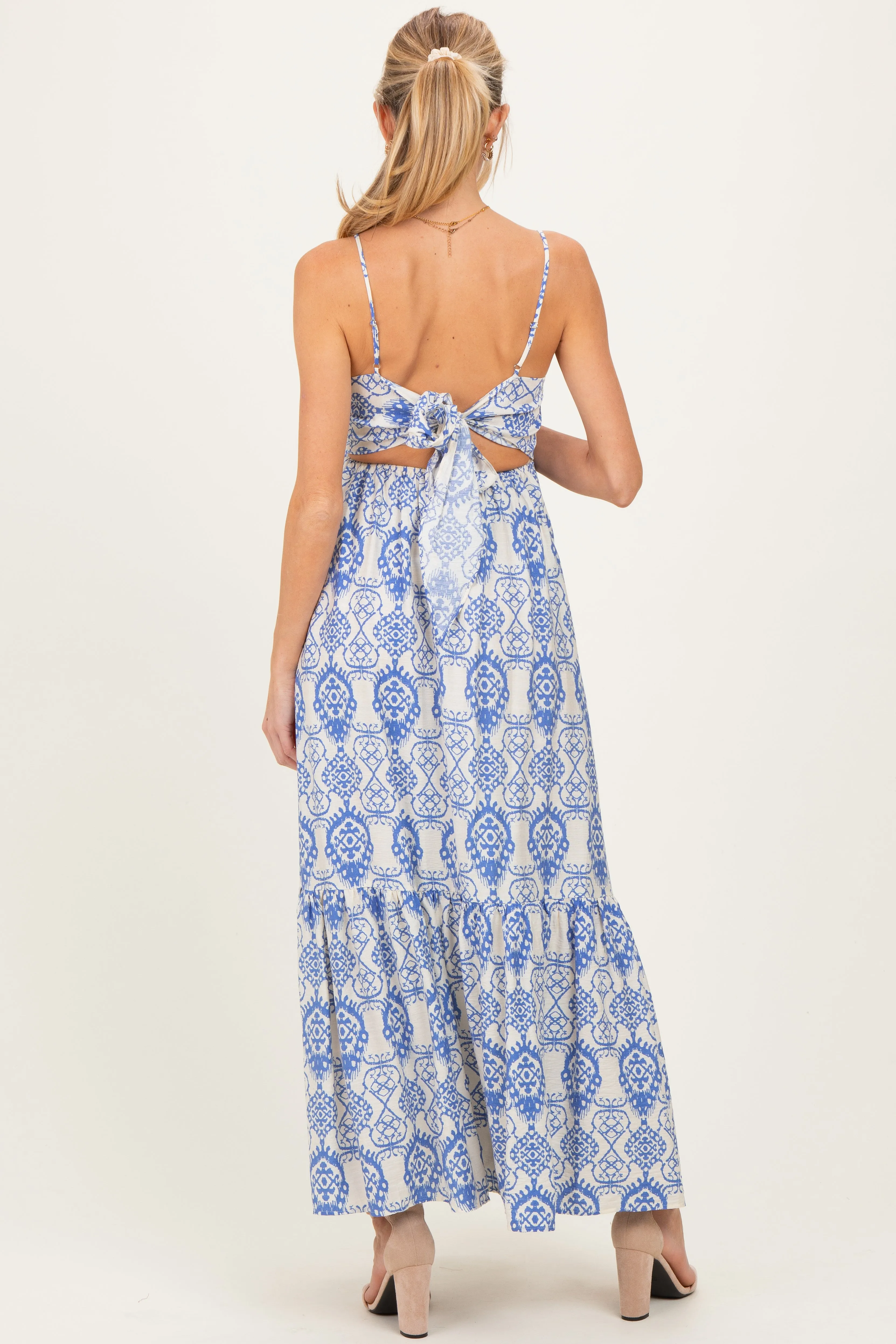 Blue Printed Cutout Tie Back Maternity Maxi Dress sold by Pinkblush product image thumbnail 4