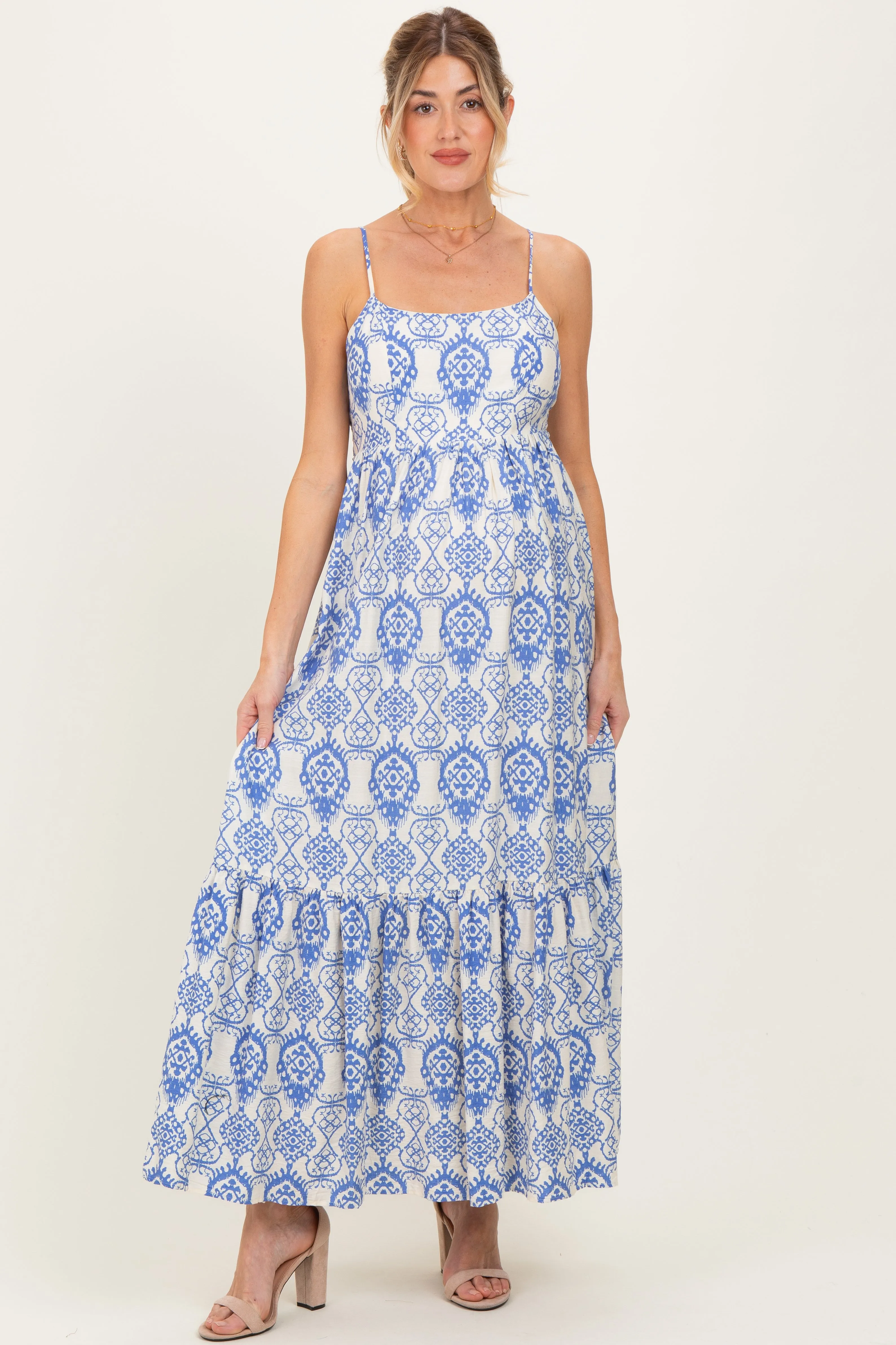 Blue Printed Cutout Tie Back Maternity Maxi Dress sold by Pinkblush product image thumbnail 2