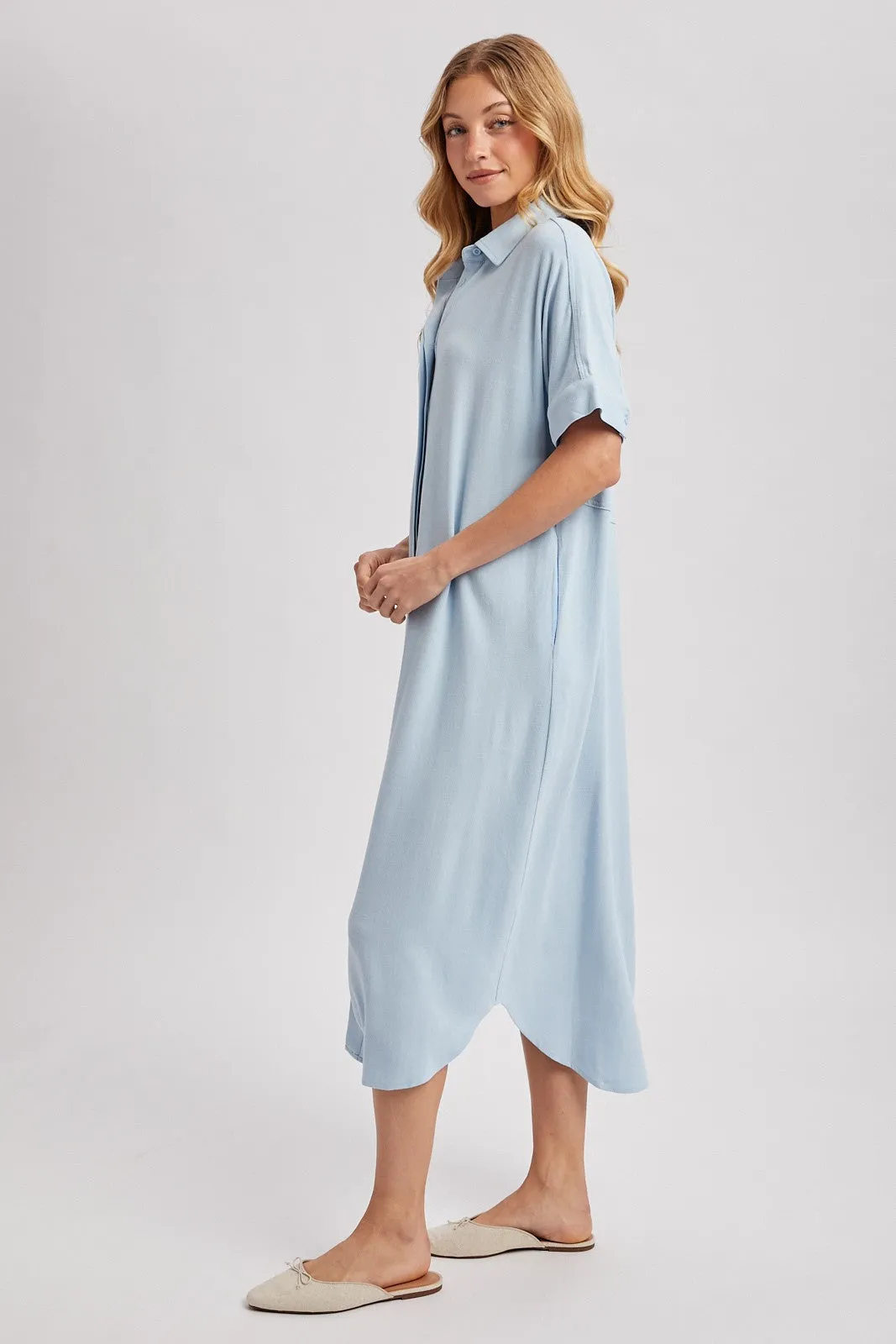 Light Blue Button Down Midi Shirt Dress sold by Pinkblush product image thumbnail 3