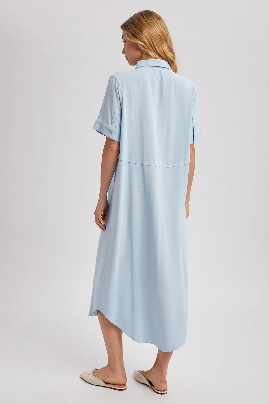 Light Blue Button Down Midi Shirt Dress sold by Pinkblush product image thumbnail 4