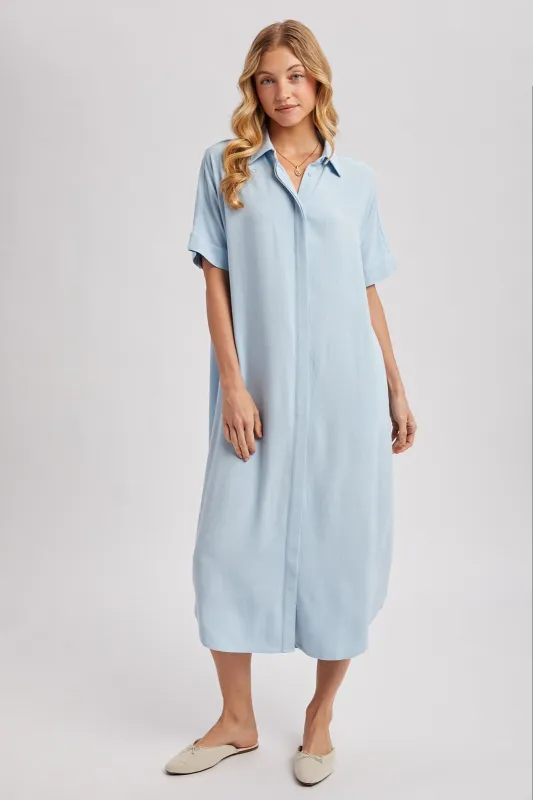 Light Blue Button Down Midi Shirt Dress sold by Pinkblush