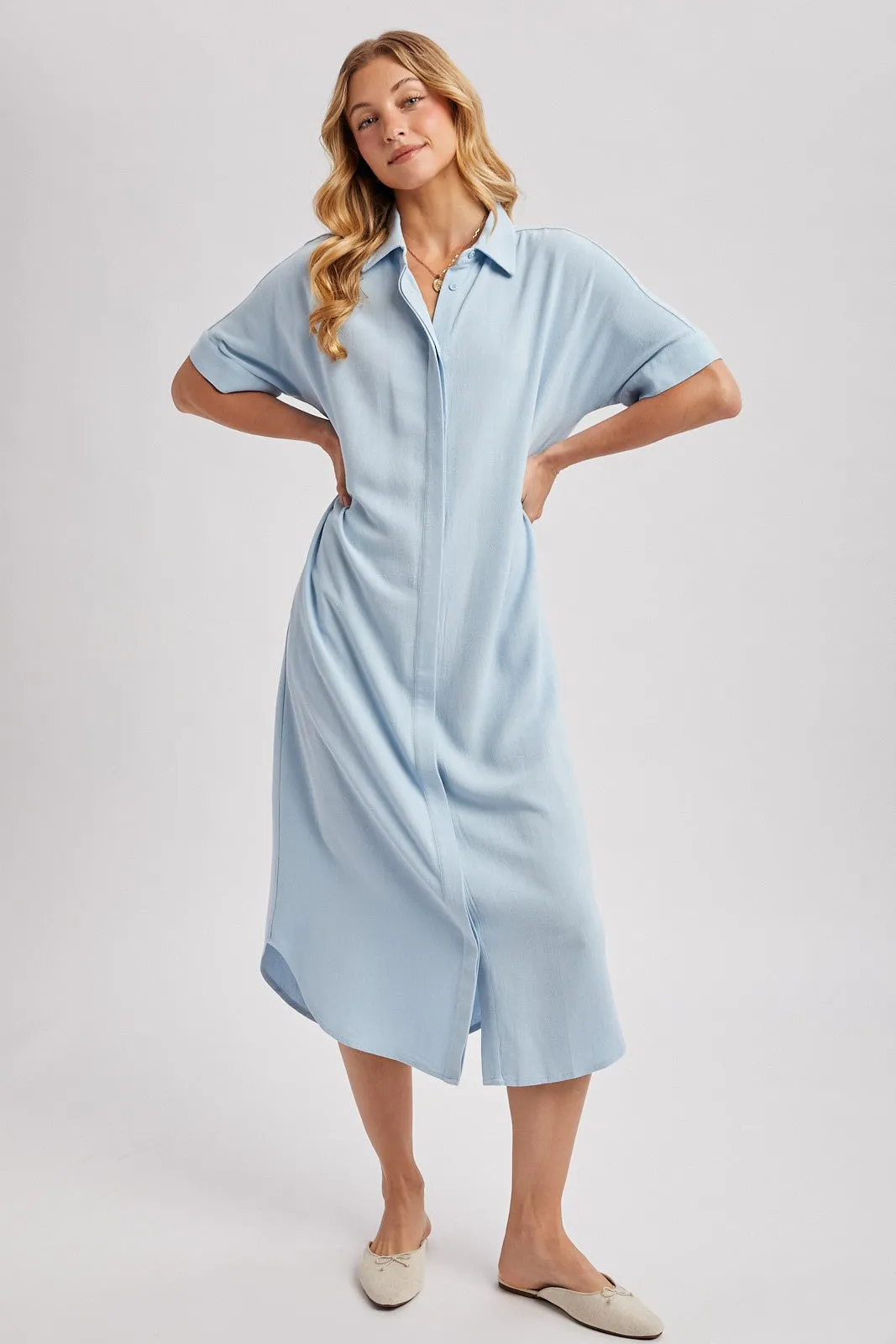 Light Blue Button Down Midi Shirt Dress sold by Pinkblush product image thumbnail 2