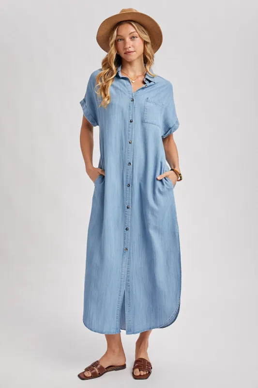 Light Blue Chambray Button Down Shirt Dress sold by Pinkblush