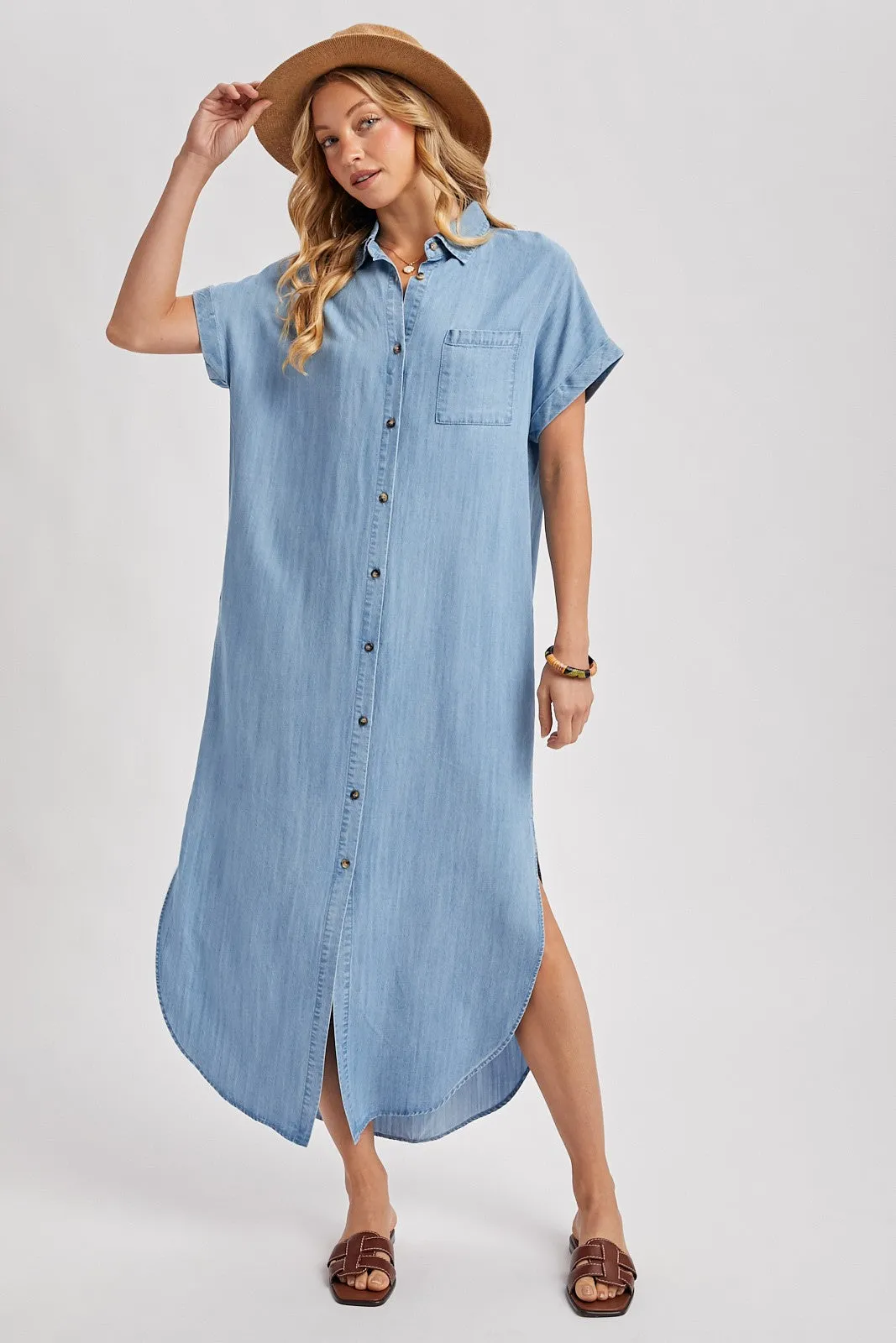 Light Blue Chambray Button Down Shirt Dress sold by Pinkblush product image thumbnail 2