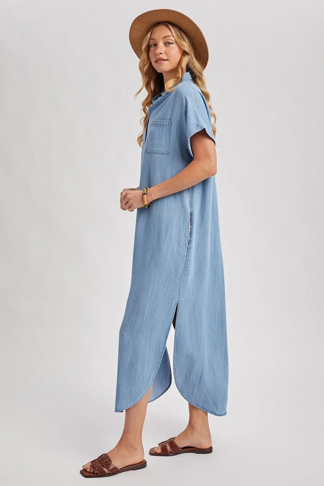 Light Blue Chambray Button Down Shirt Dress sold by Pinkblush product image thumbnail 3