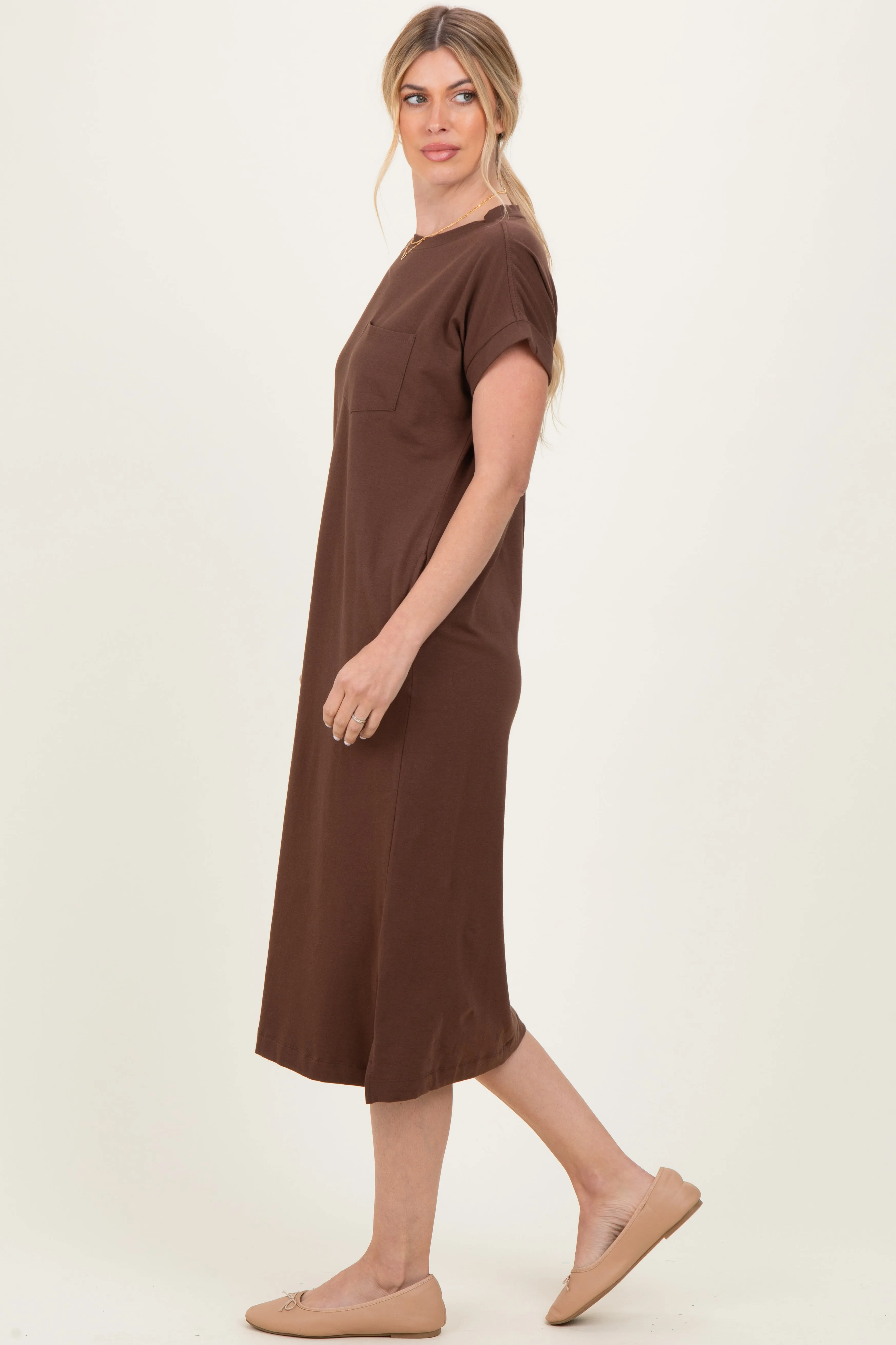 Brown Pocket Front Midi T-Shirt Dress sold by Pinkblush product image thumbnail 3