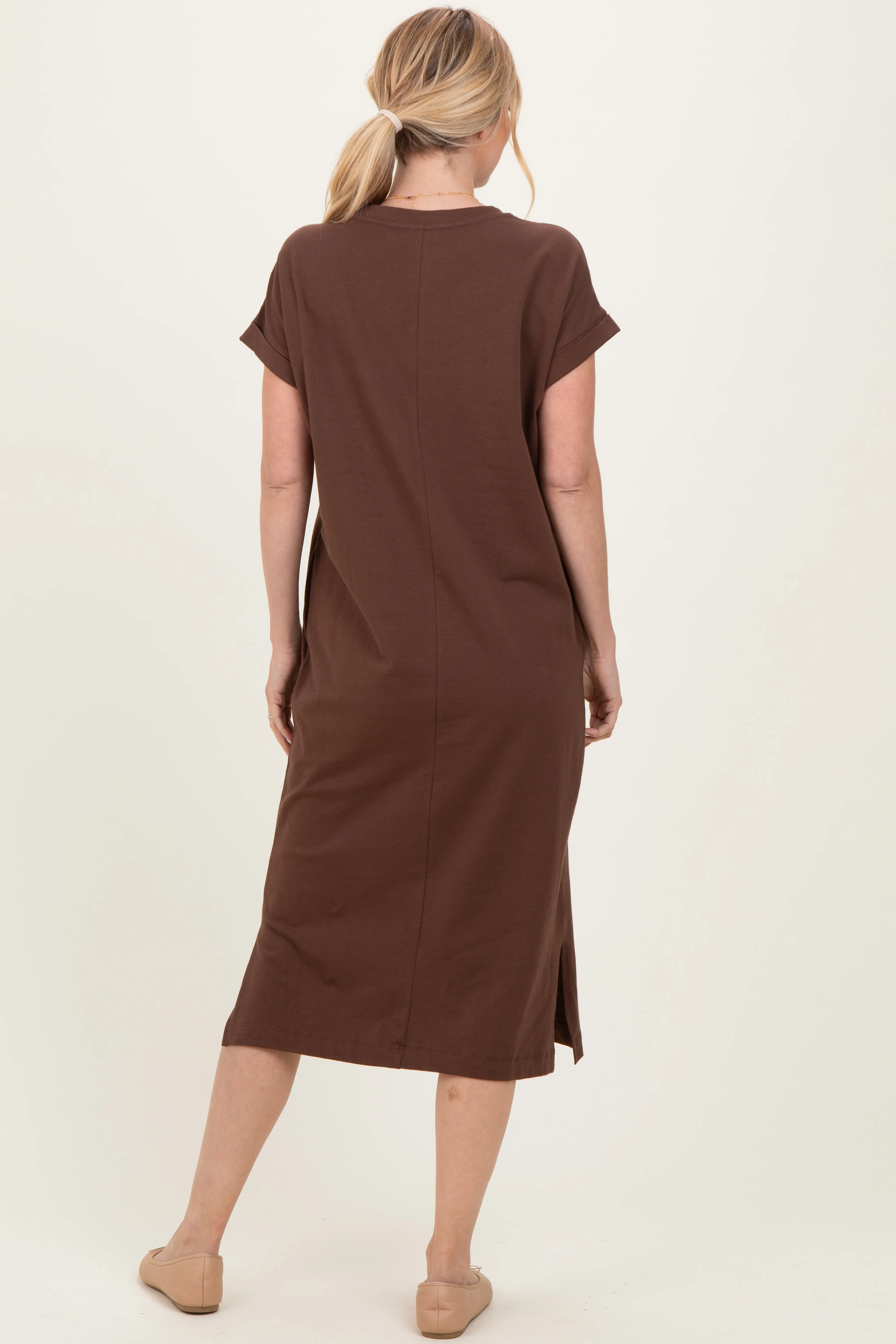 Brown Pocket Front Midi T-Shirt Dress sold by Pinkblush product image thumbnail 4