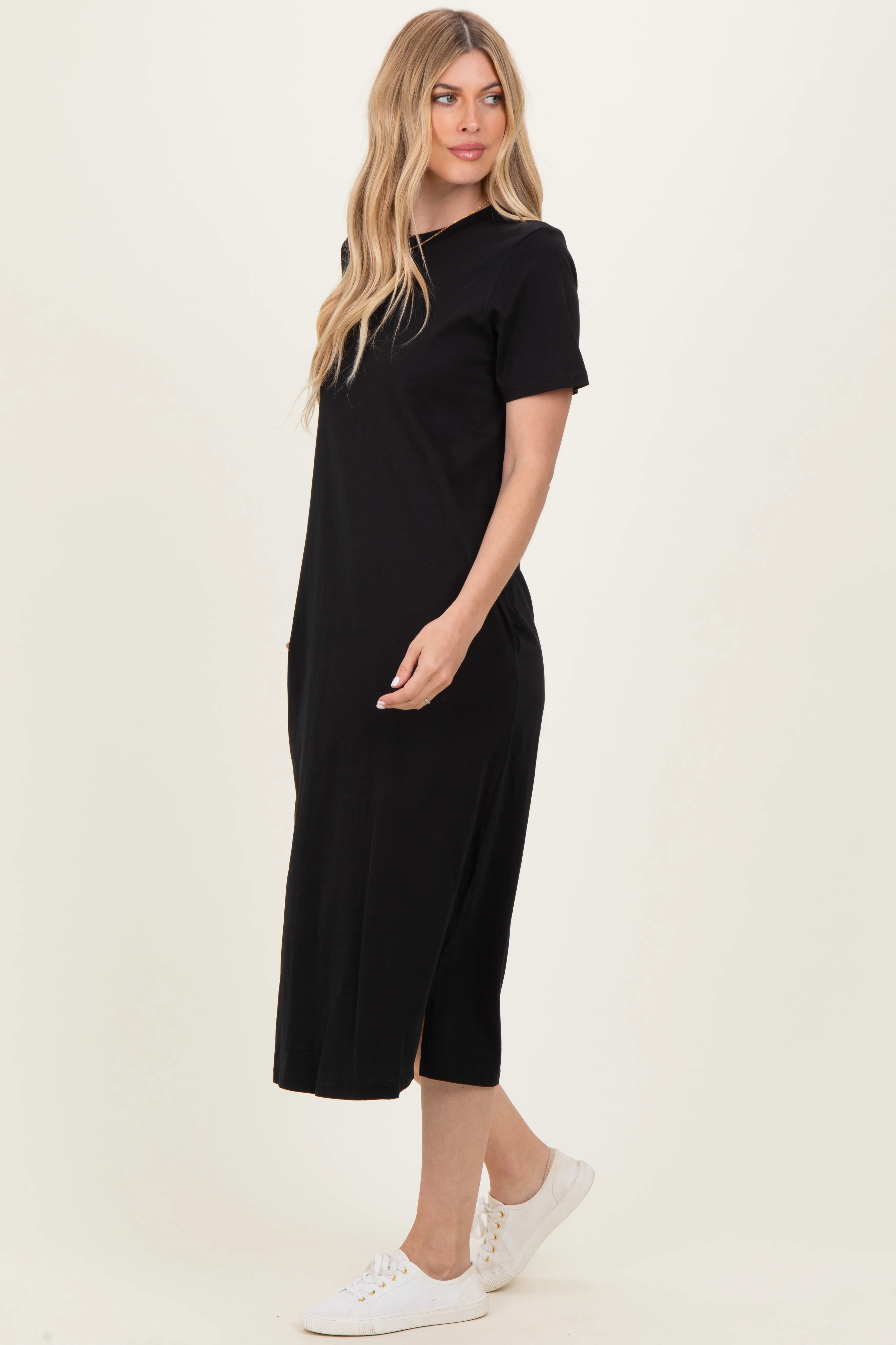 Black Cotton T-Shirt Midi Dress sold by Pinkblush product image thumbnail 3