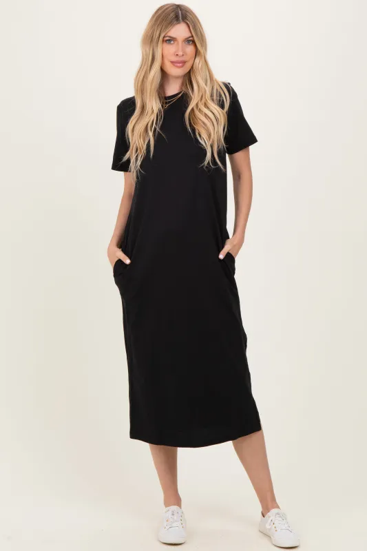 Black Cotton T-Shirt Midi Dress sold by Pinkblush