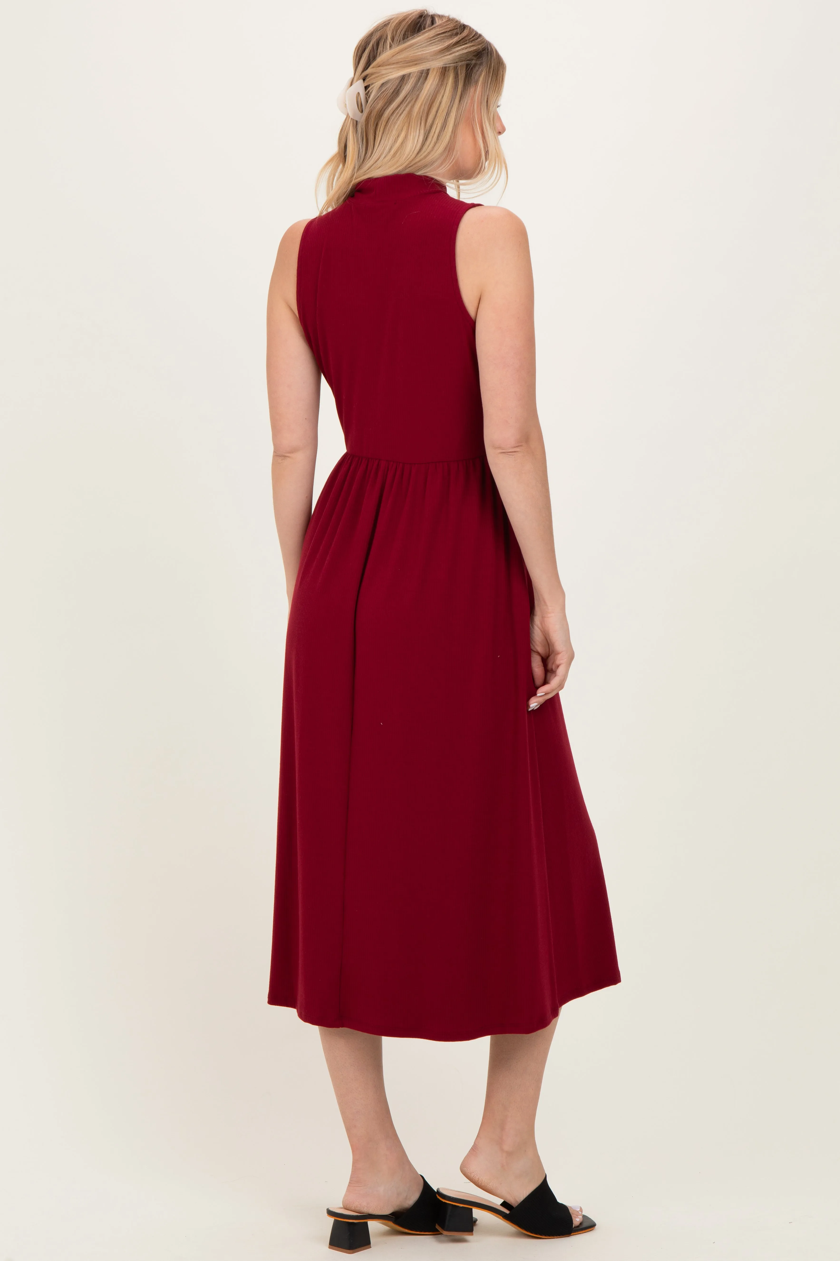 Wine Ribbed Mock Neck Sleeveless Midi Dress sold by Pinkblush product image thumbnail 4