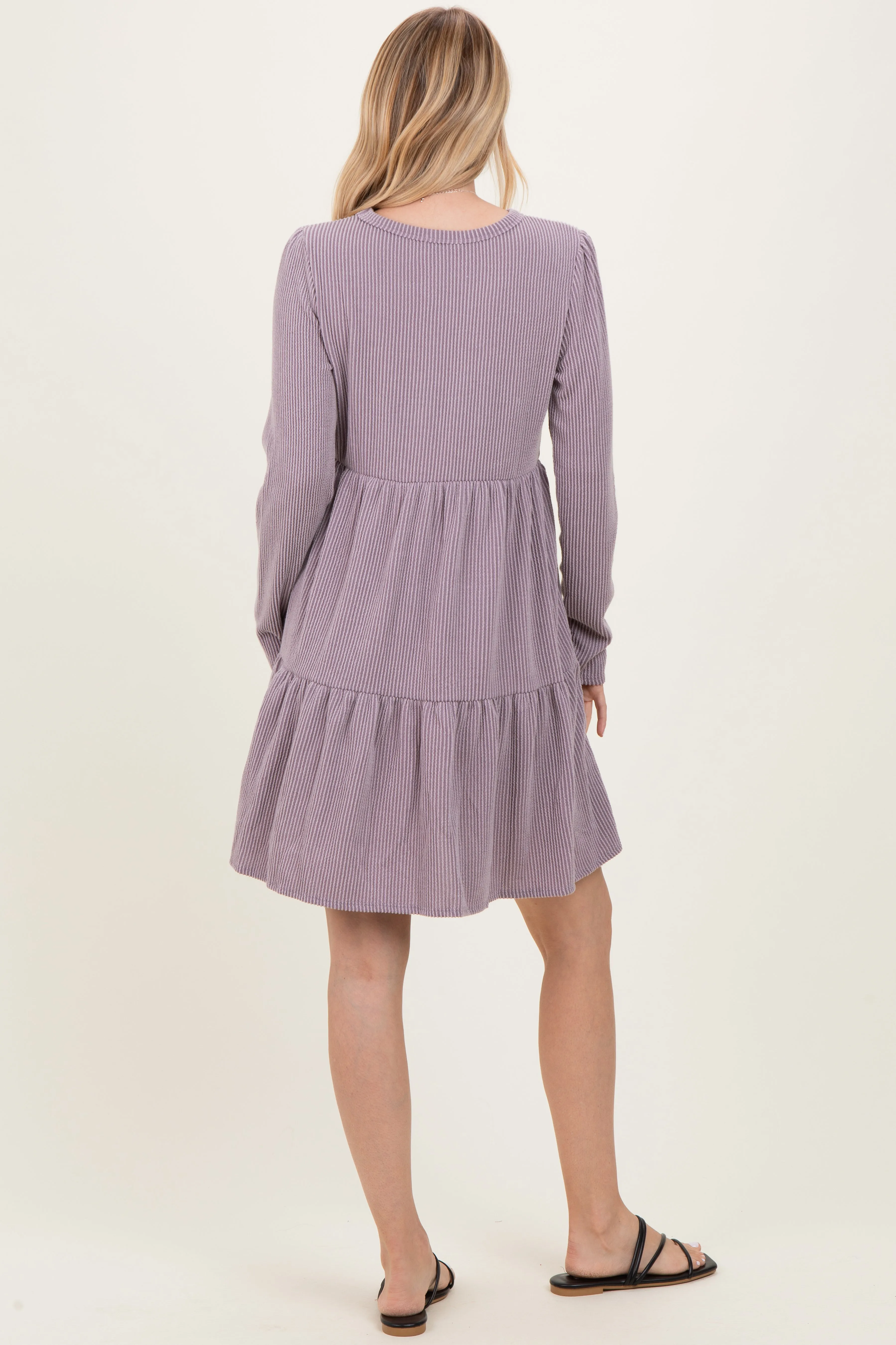 Lavender Textured Rib Tiered Long Sleeve Dress sold by Pinkblush product image thumbnail 4
