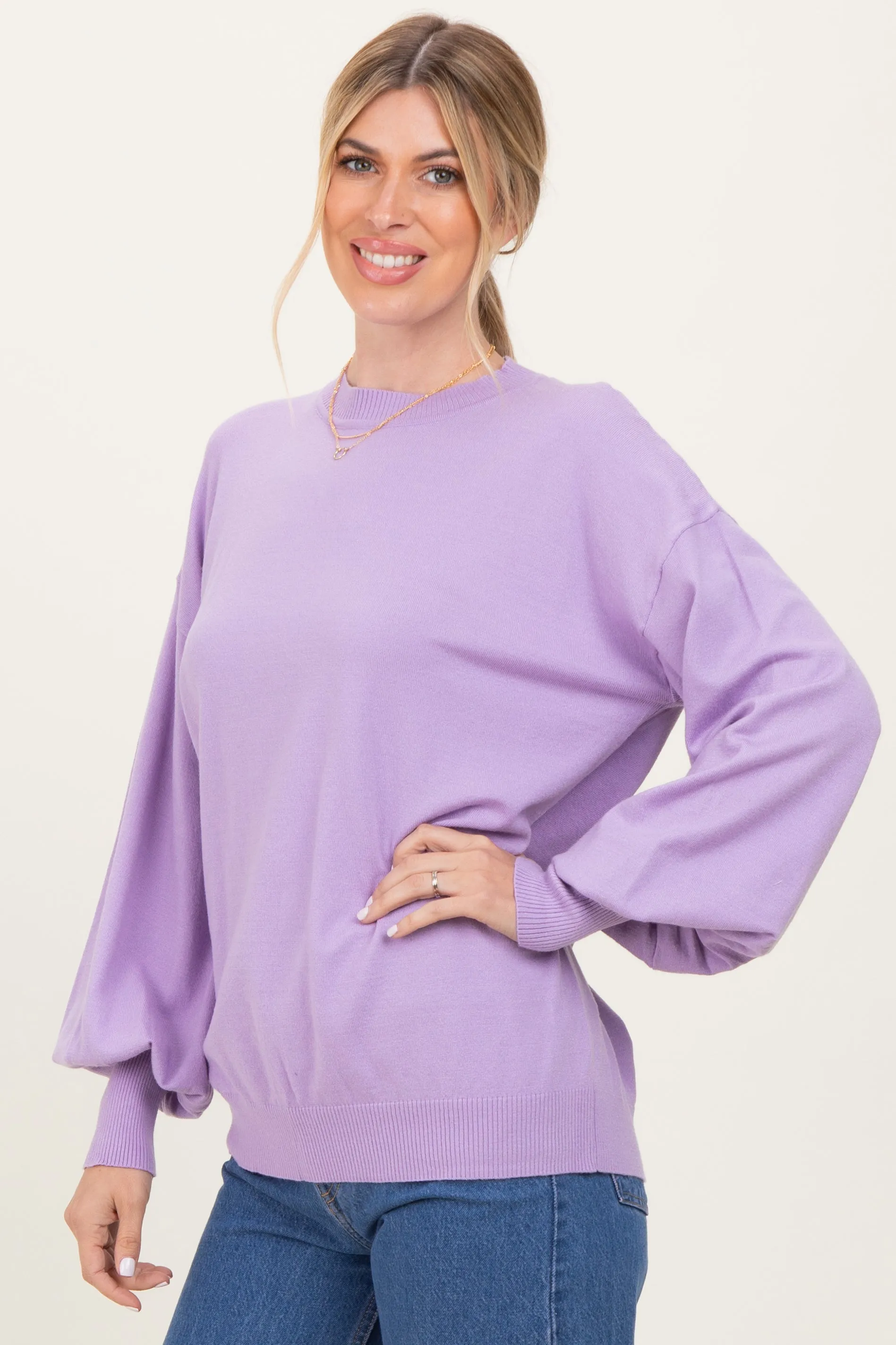 Lavender Fine Knit Balloon Sleeve Sweater sold by Pinkblush product image thumbnail 3