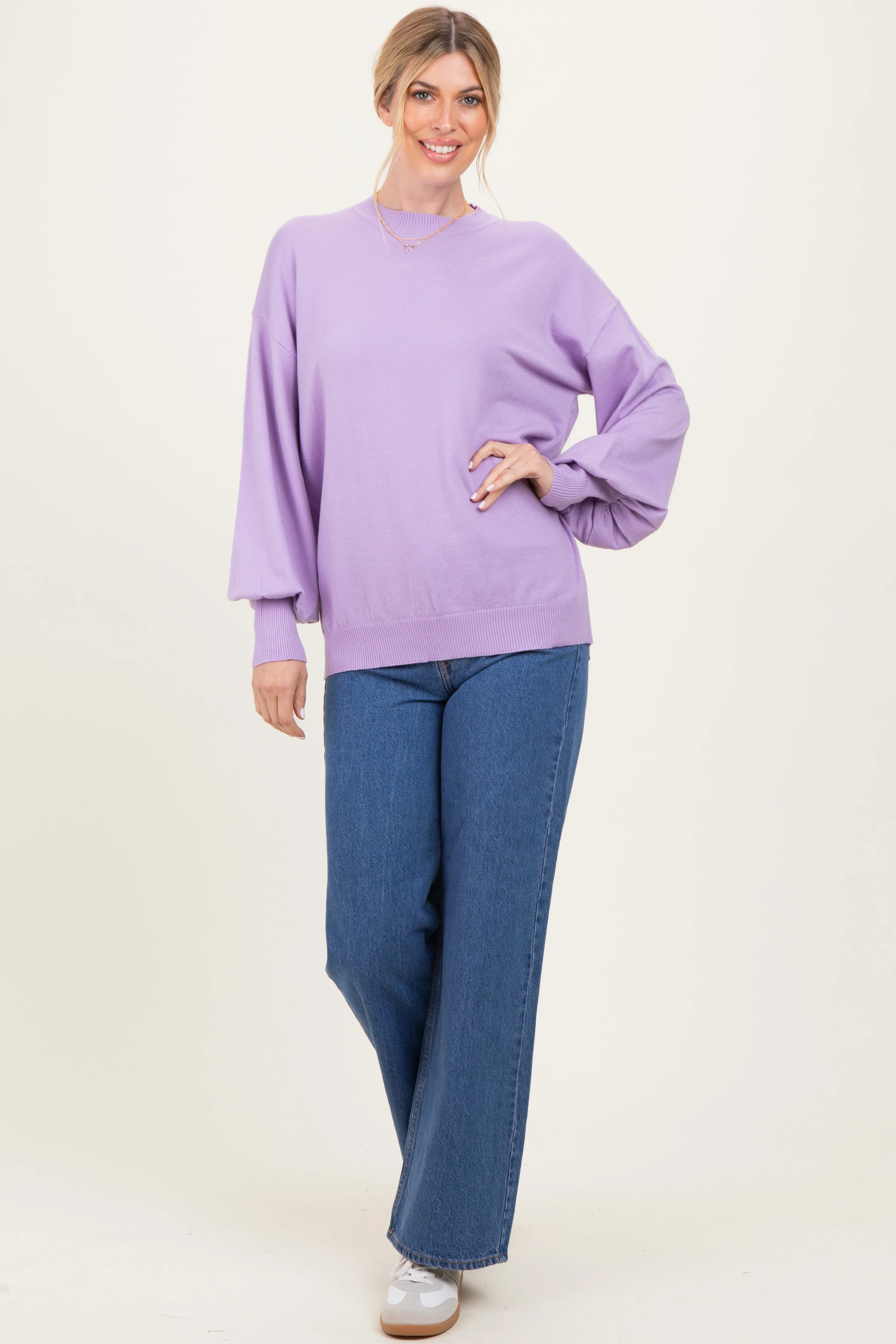 Lavender Fine Knit Balloon Sleeve Sweater sold by Pinkblush product image thumbnail 2