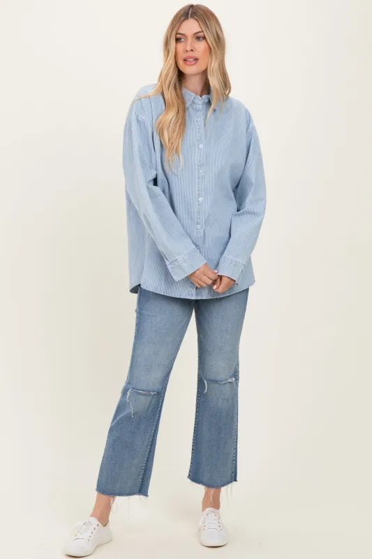 Light Blue Striped Button Down Shirt sold by Pinkblush