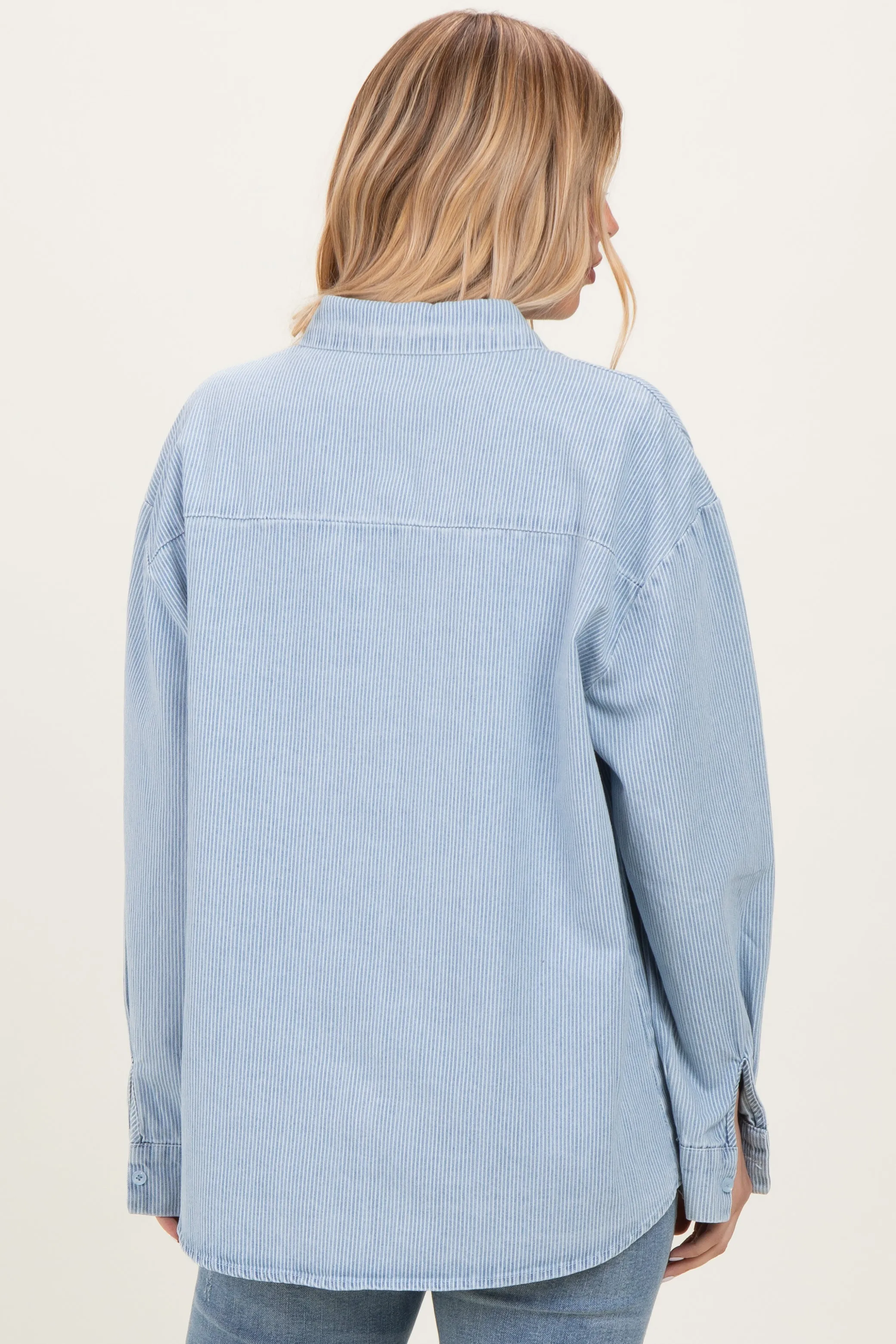 Light Blue Striped Button Down Shirt sold by Pinkblush product image thumbnail 3