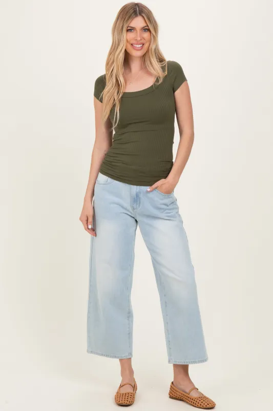 Olive Ribbed Rounded Square Neck Top sold by Pinkblush