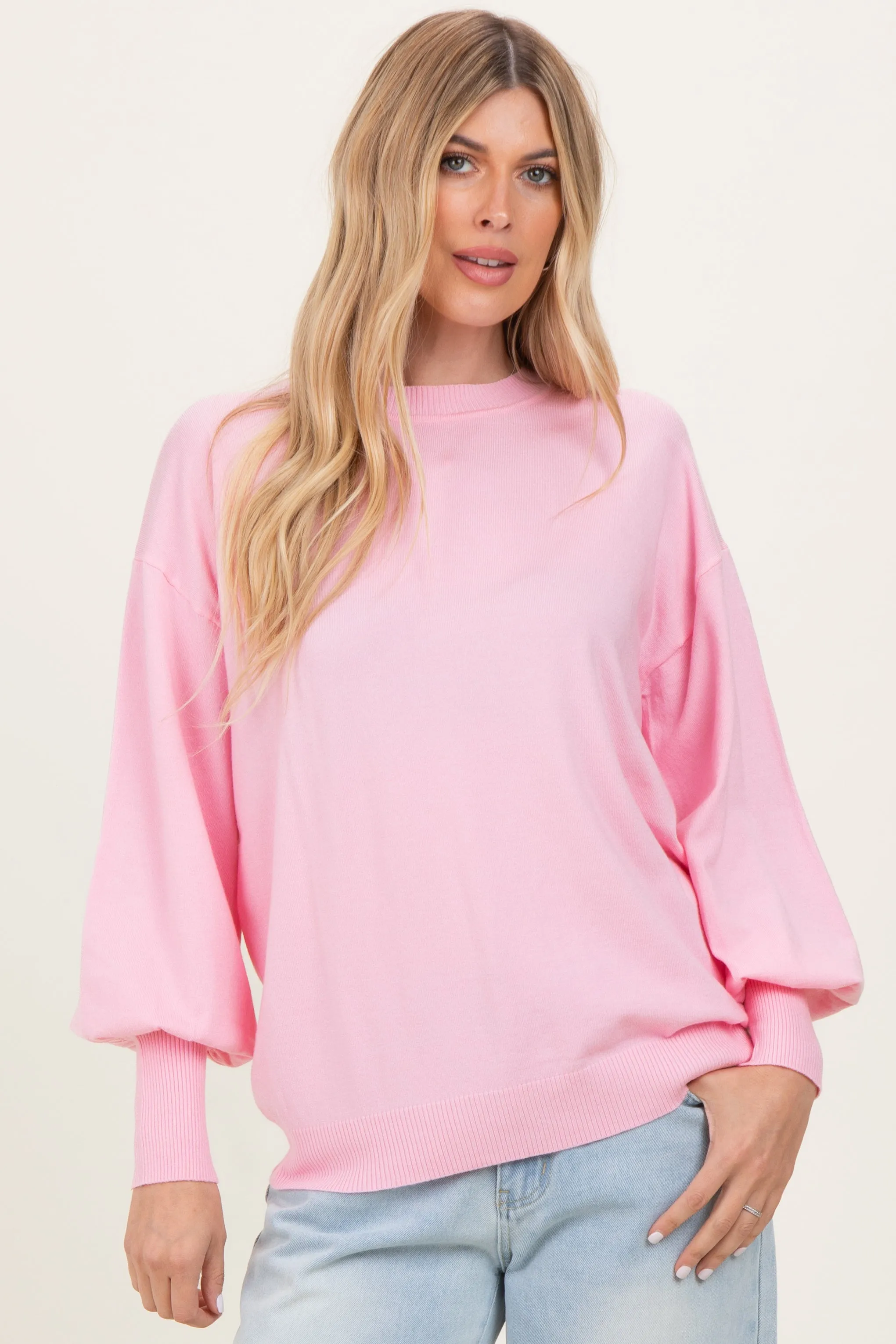 Light Pink Fine Knit Balloon Sleeve Sweater sold by Pinkblush product image thumbnail 2