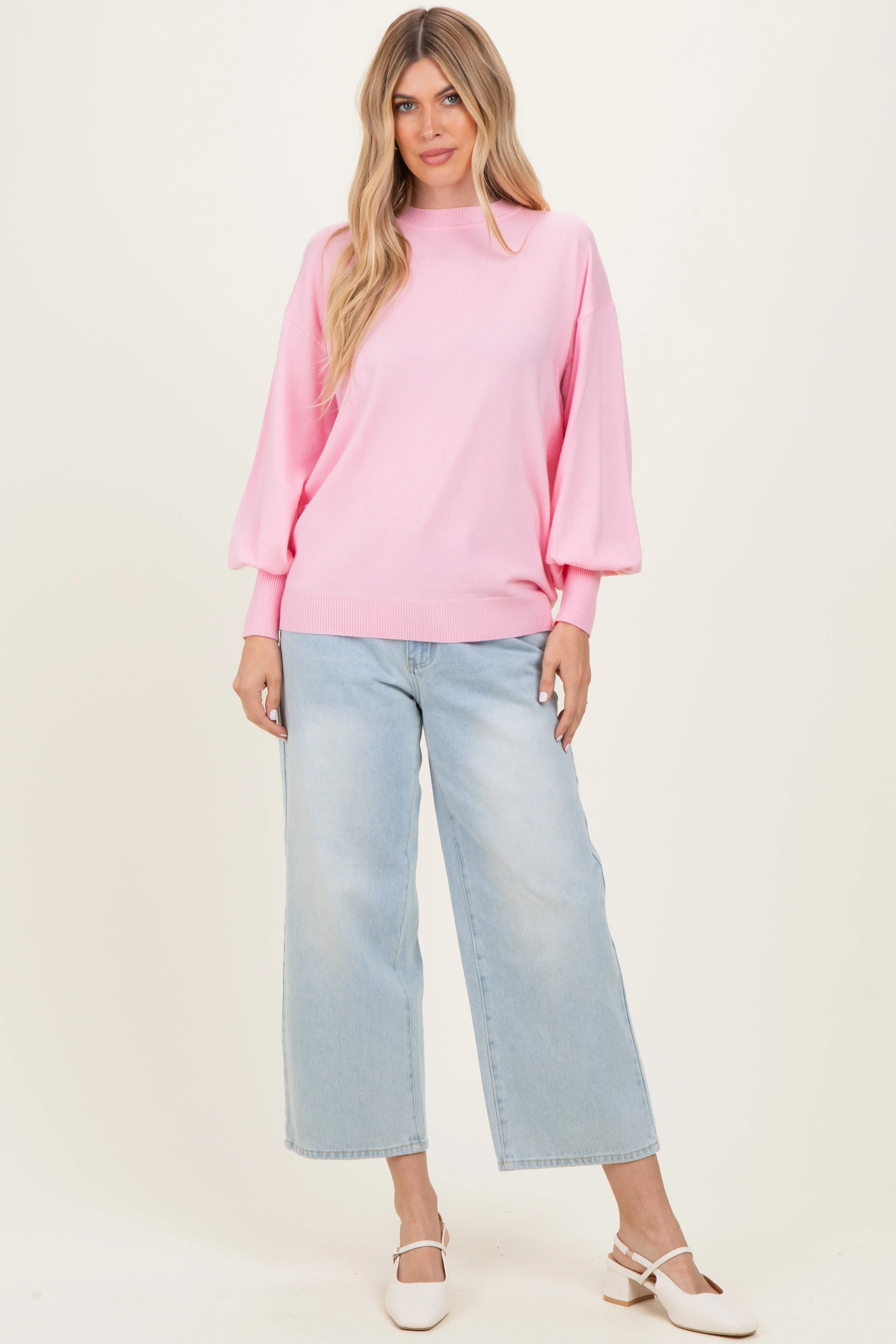 Light Pink Fine Knit Balloon Sleeve Sweater sold by Pinkblush product image thumbnail 3