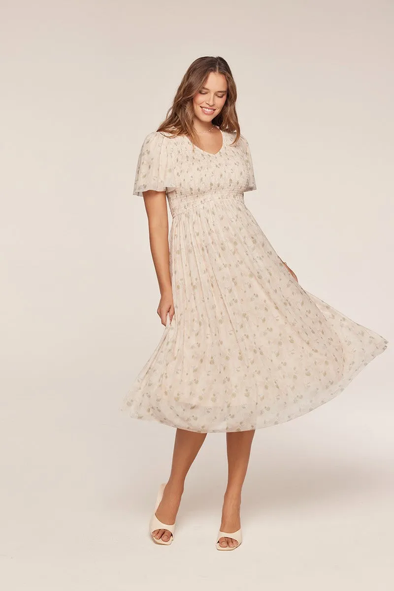 Cream Floral Chiffon Smocked Midi Dress sold by Pinkblush product image thumbnail 2