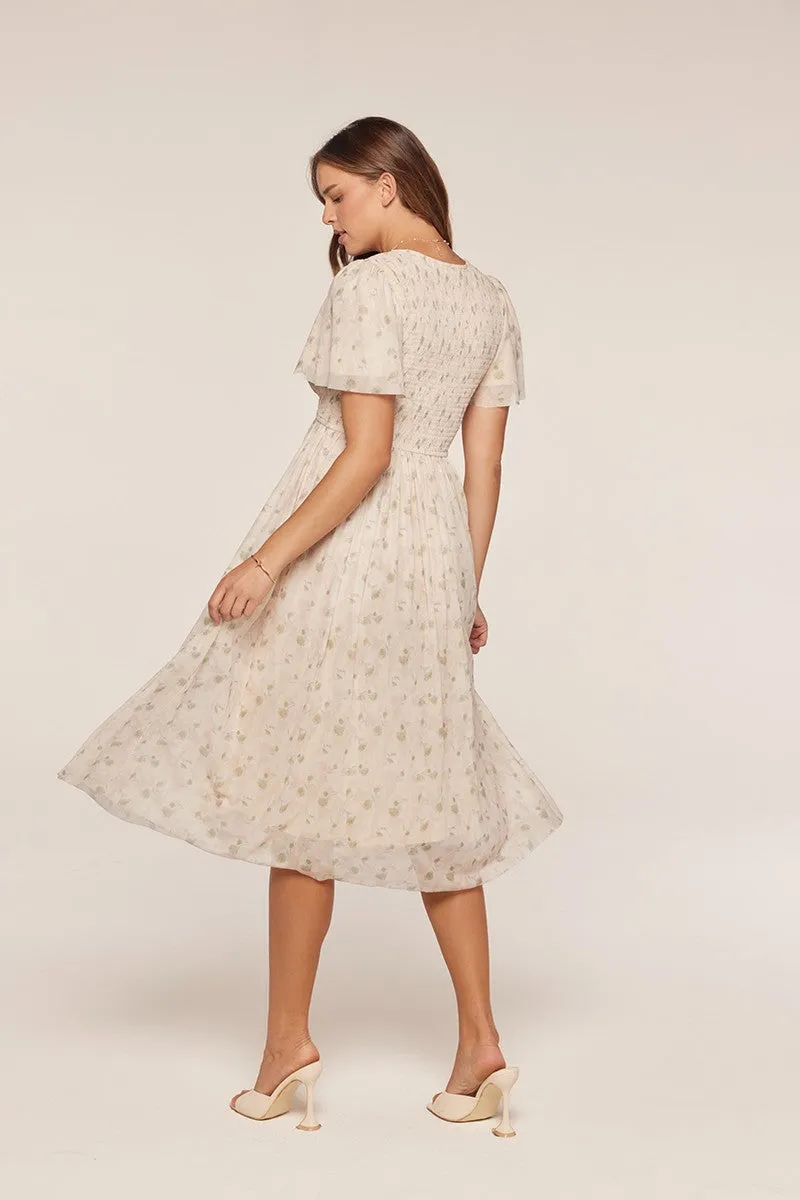 Cream Floral Chiffon Smocked Midi Dress sold by Pinkblush product image thumbnail 3
