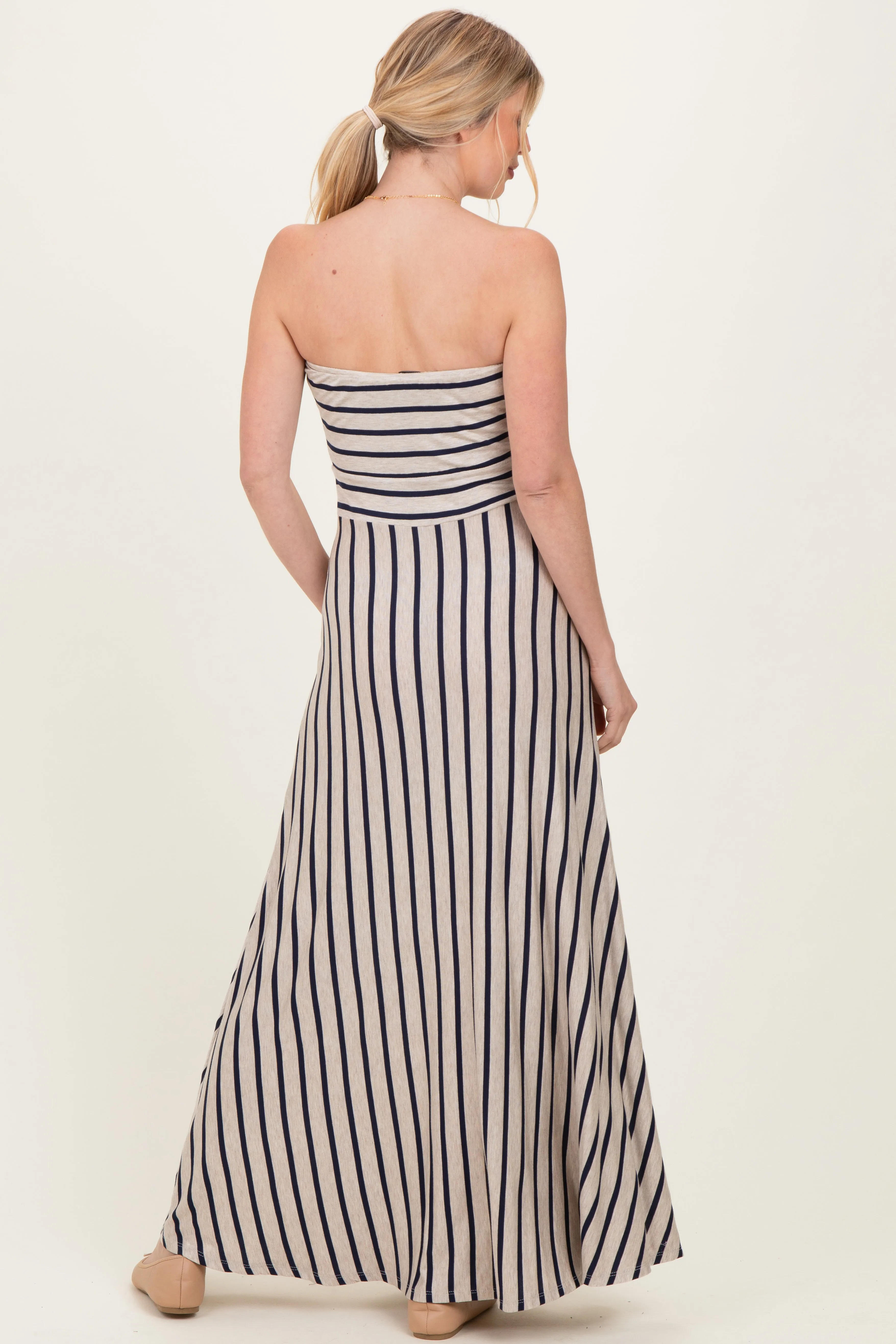 Oatmeal Striped Strapless Maxi Dress sold by Pinkblush product image thumbnail 4