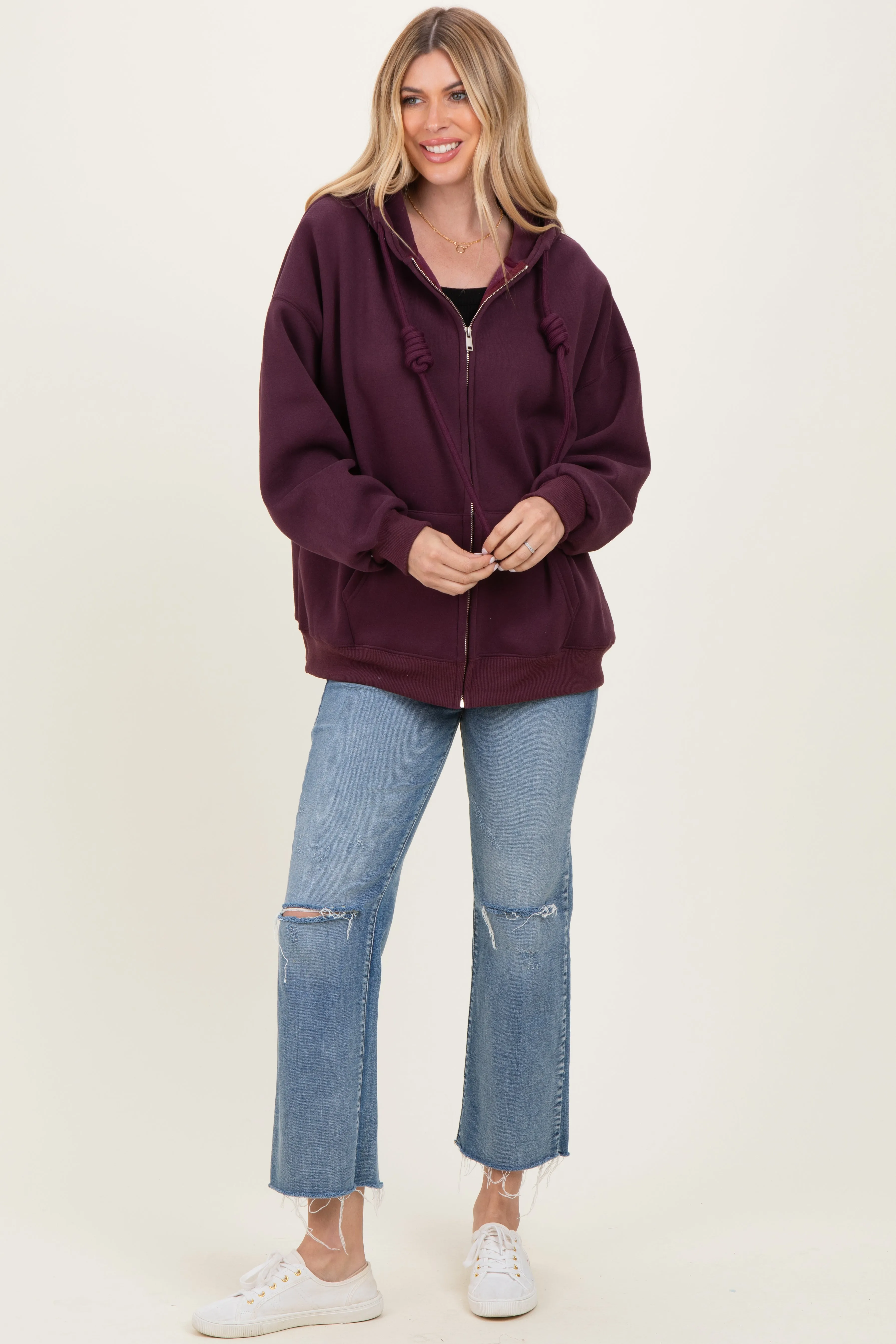 Burgundy Oversized Zip Up Hoodie sold by Pinkblush product image thumbnail 2