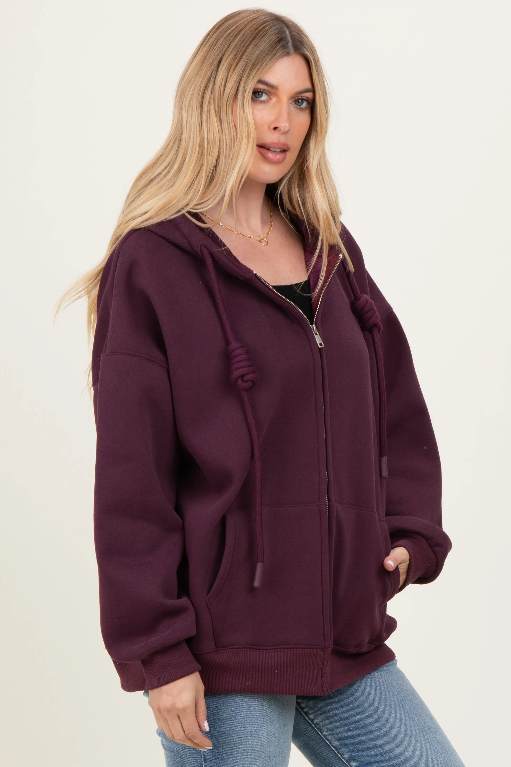 Burgundy Oversized Zip Up Hoodie sold by Pinkblush product image thumbnail 3