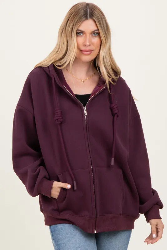 Burgundy Oversized Zip Up Hoodie sold by Pinkblush