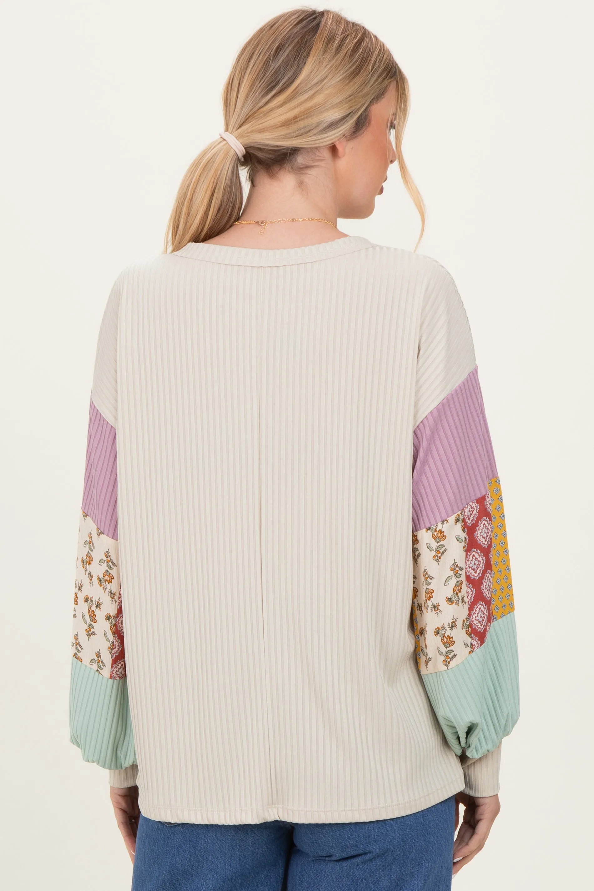 Taupe Ribbed Long Sleeve Colorblock Top sold by Pinkblush product image thumbnail 4