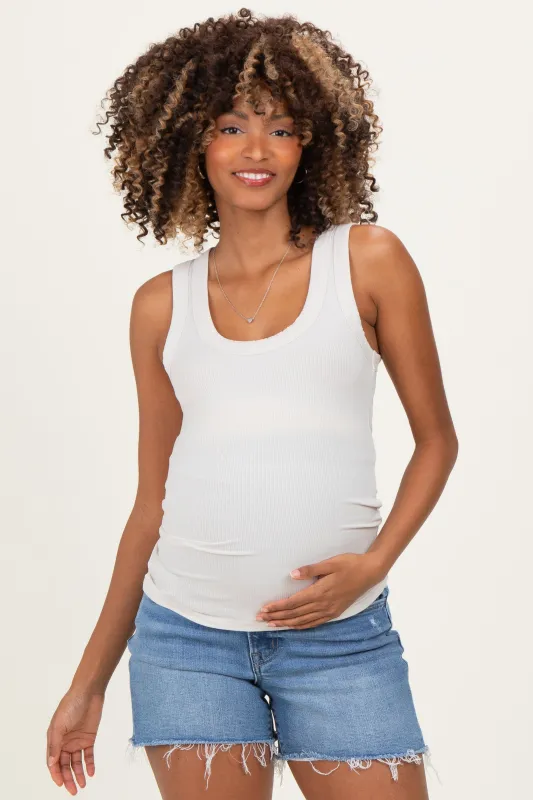 Sand Ribbed Scoop Neck Maternity Tank Top sold by Pinkblush