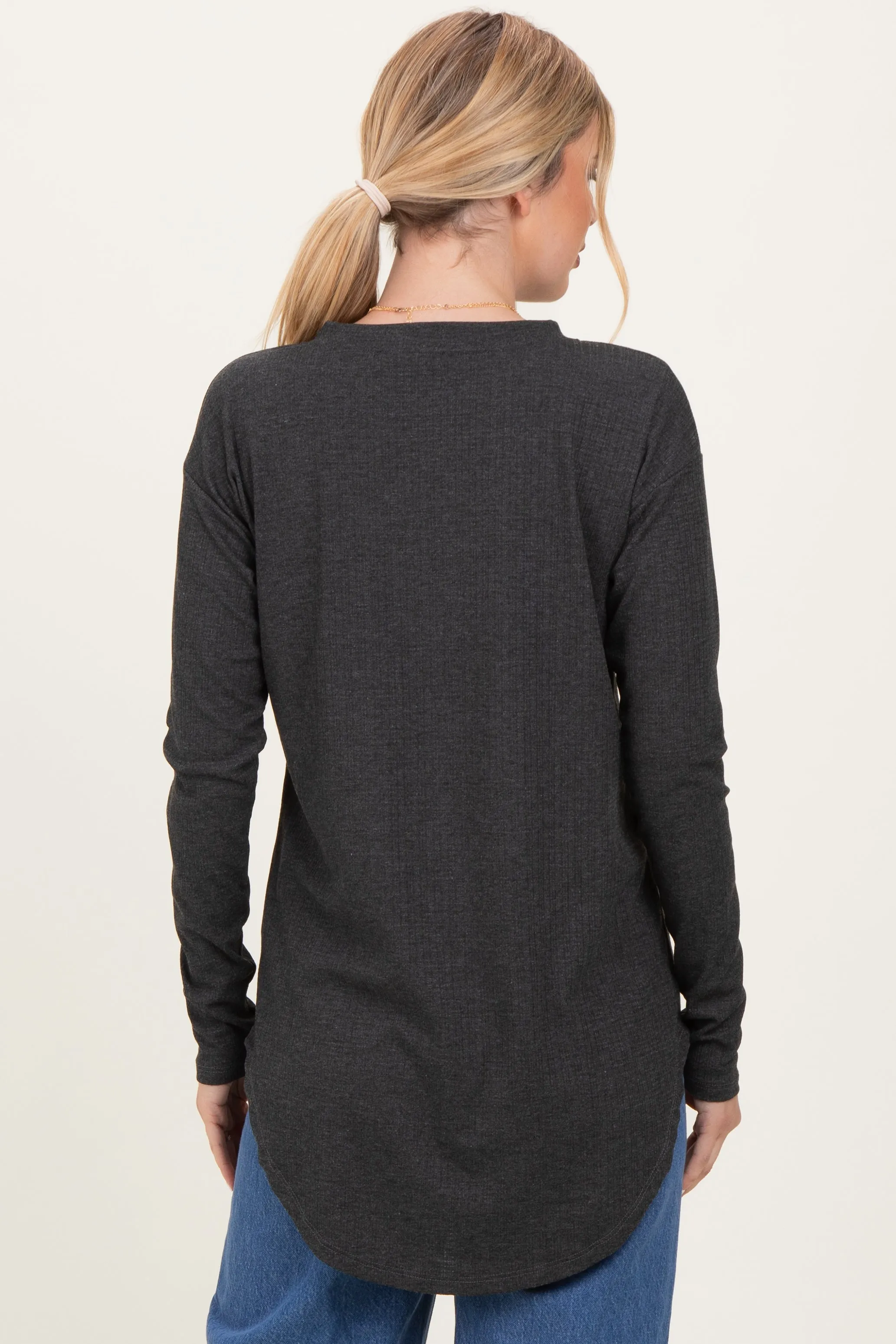 Charcoal Long Sleeve Round Hem Textured Top sold by Pinkblush product image thumbnail 4