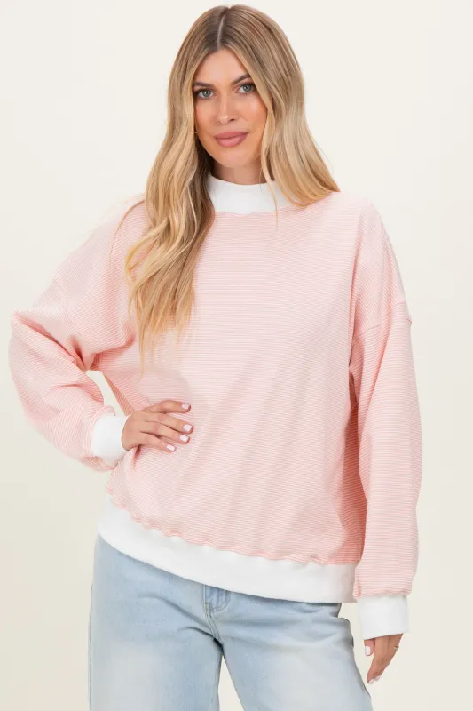 Peach Striped Mock Neck Sweatshirt sold by Pinkblush
