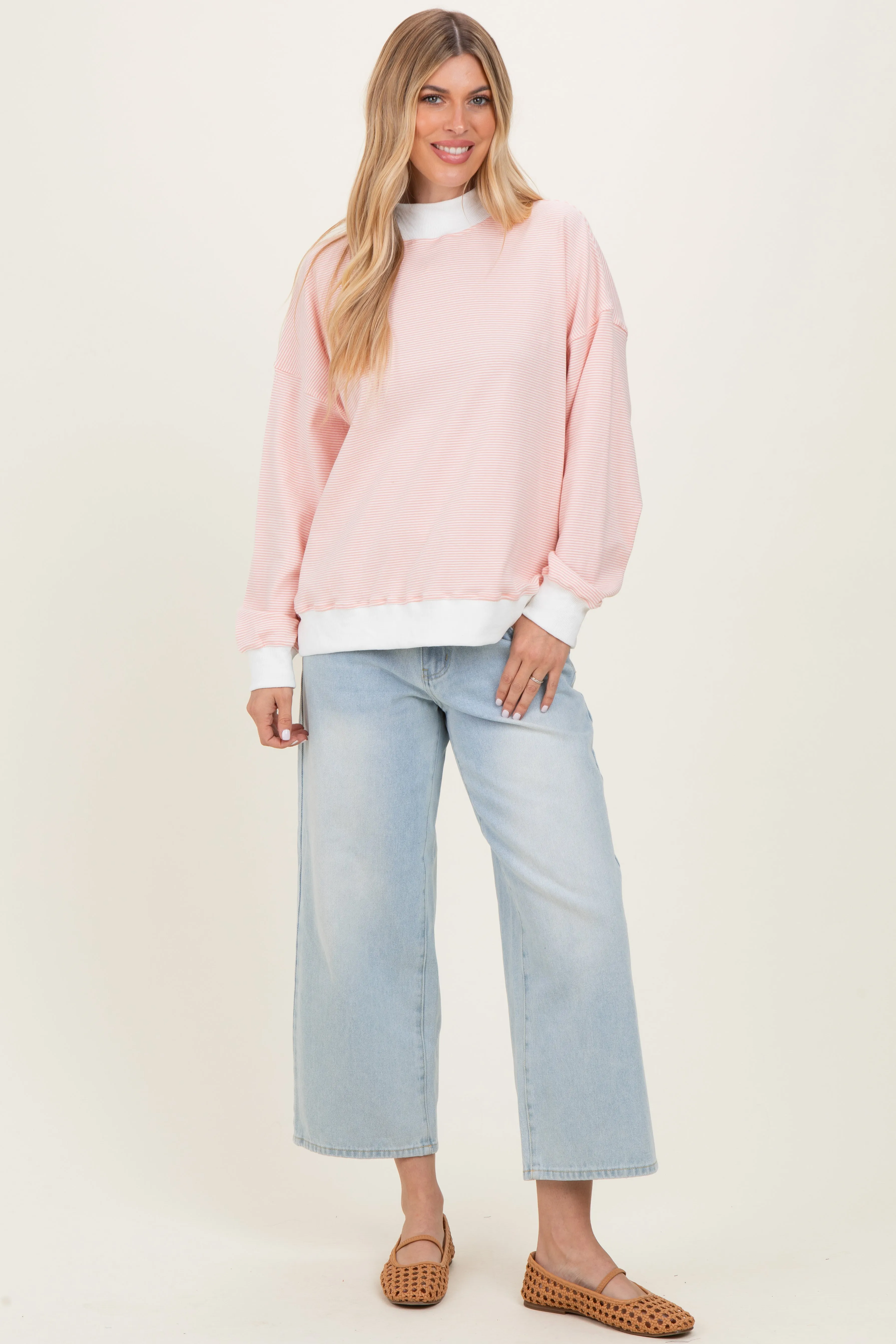 Peach Striped Mock Neck Sweatshirt sold by Pinkblush product image thumbnail 2