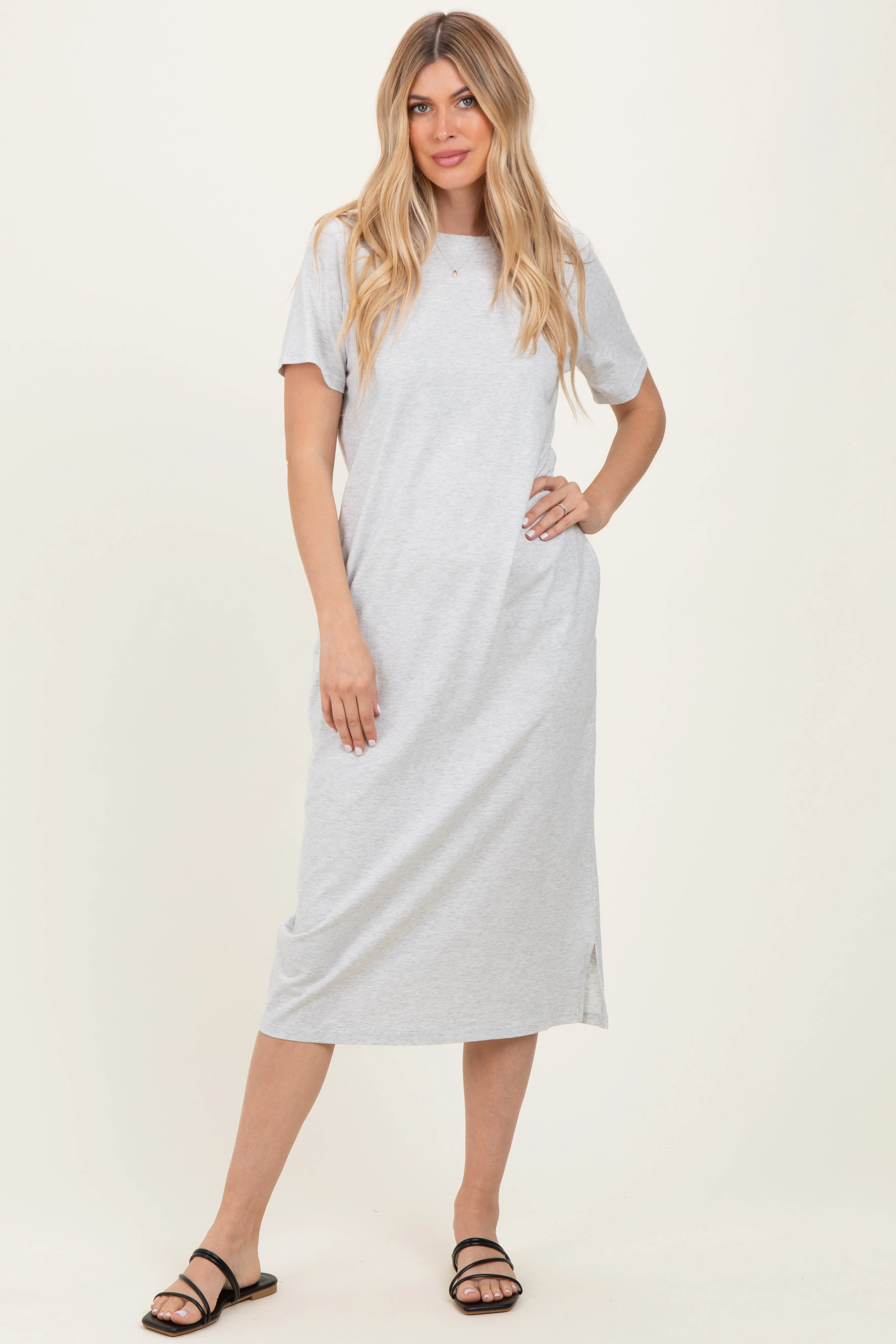 Heather Grey Cotton T-Shirt Midi Dress sold by Pinkblush product image thumbnail 2
